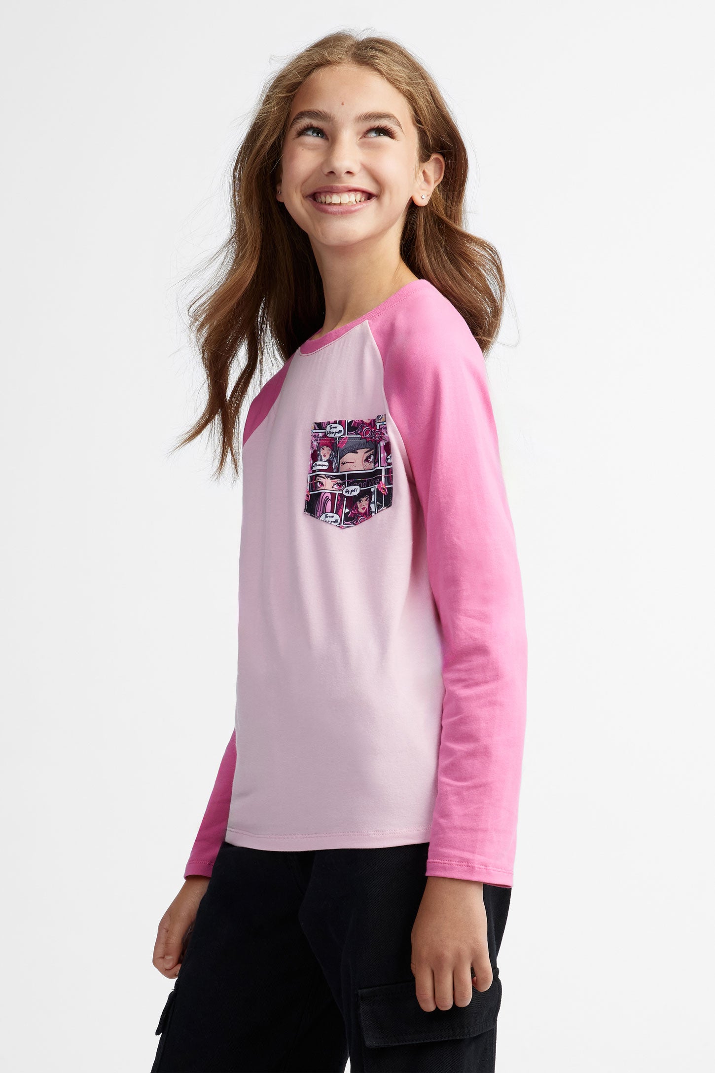 T-shirt manches longues à poche, 2/25$ - Ado fille && ROSE MULTI