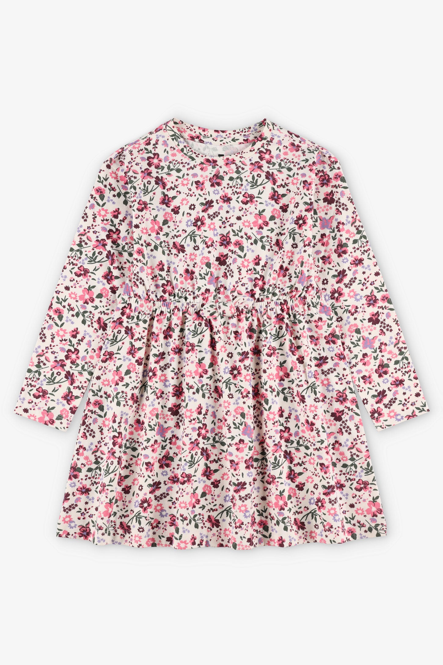 Robe manches longues en coton - Enfant fille && BEIGE/MULTI