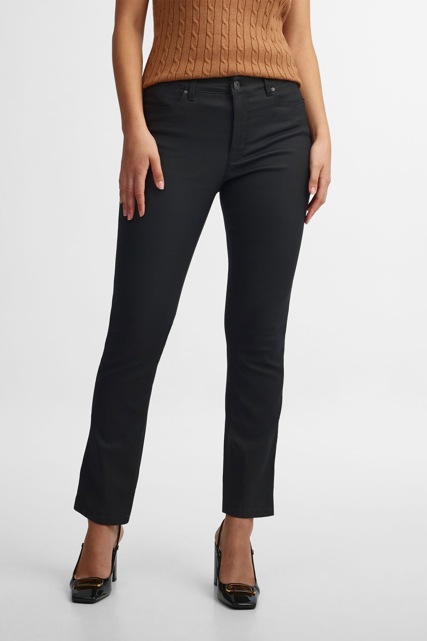 Jeans taille mi-haute coupe ajustée - Femme && DENIM NOIR