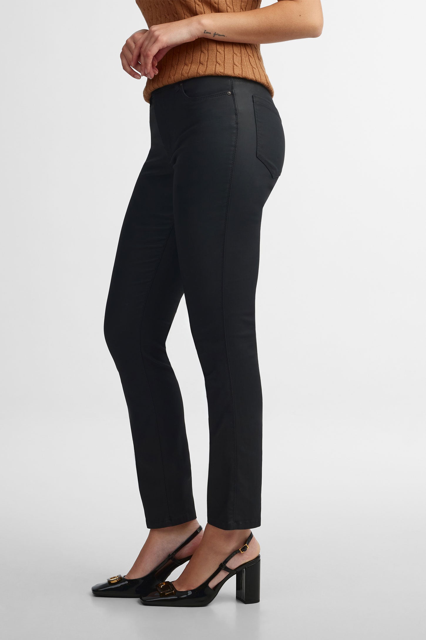 Jeans taille mi-haute coupe ajustée - Femme && DENIM NOIR