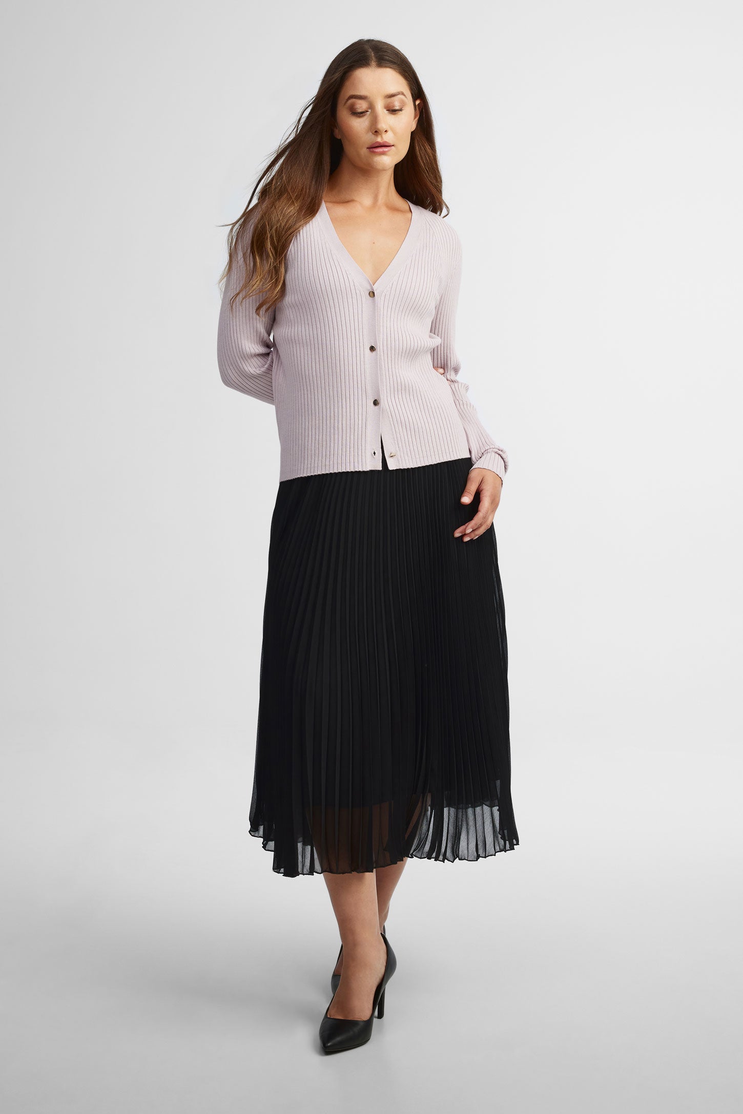 Cardigan col en V tricot - Femme && MAUVE