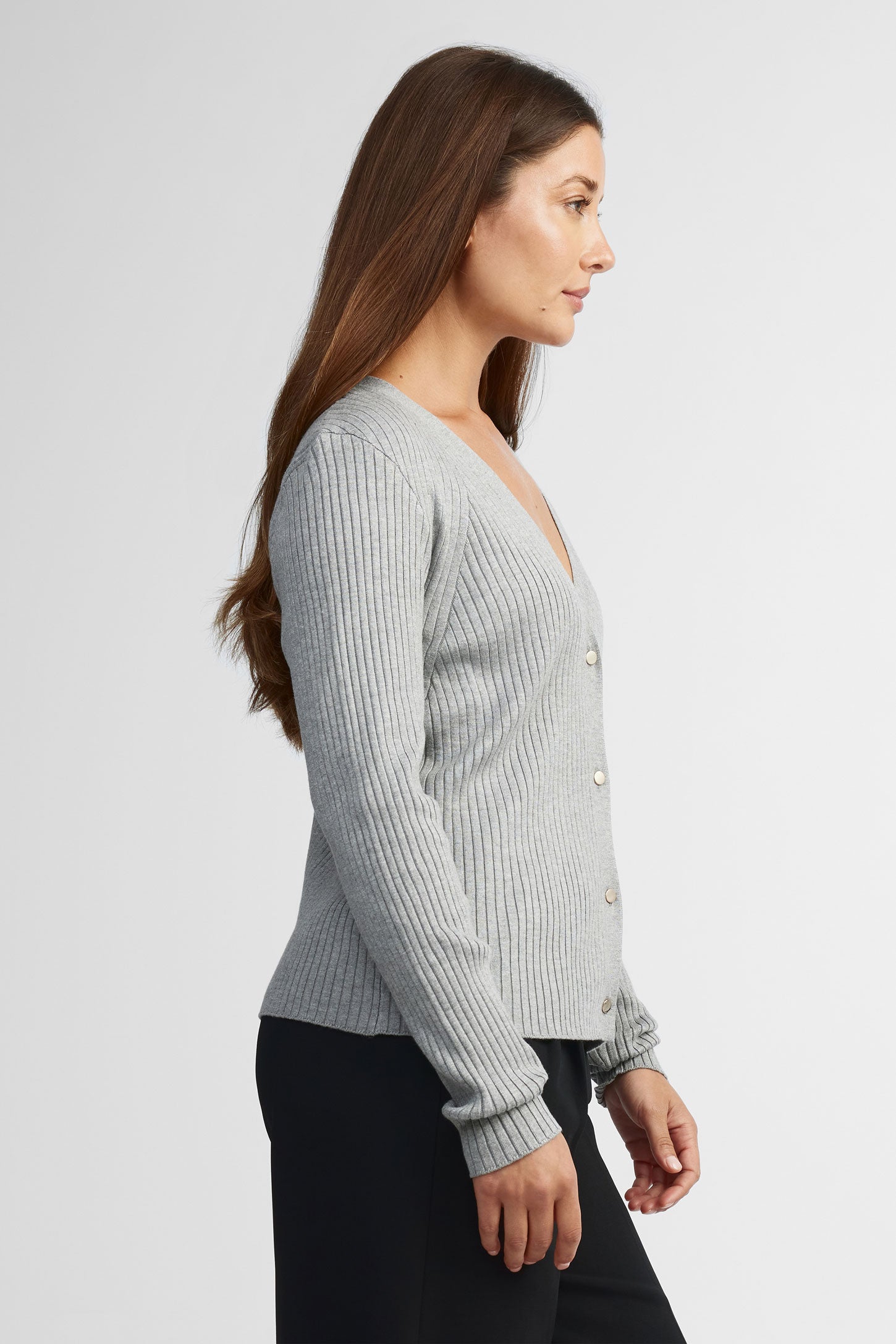 Cardigan col en V tricot - Femme && GRIS MULTI