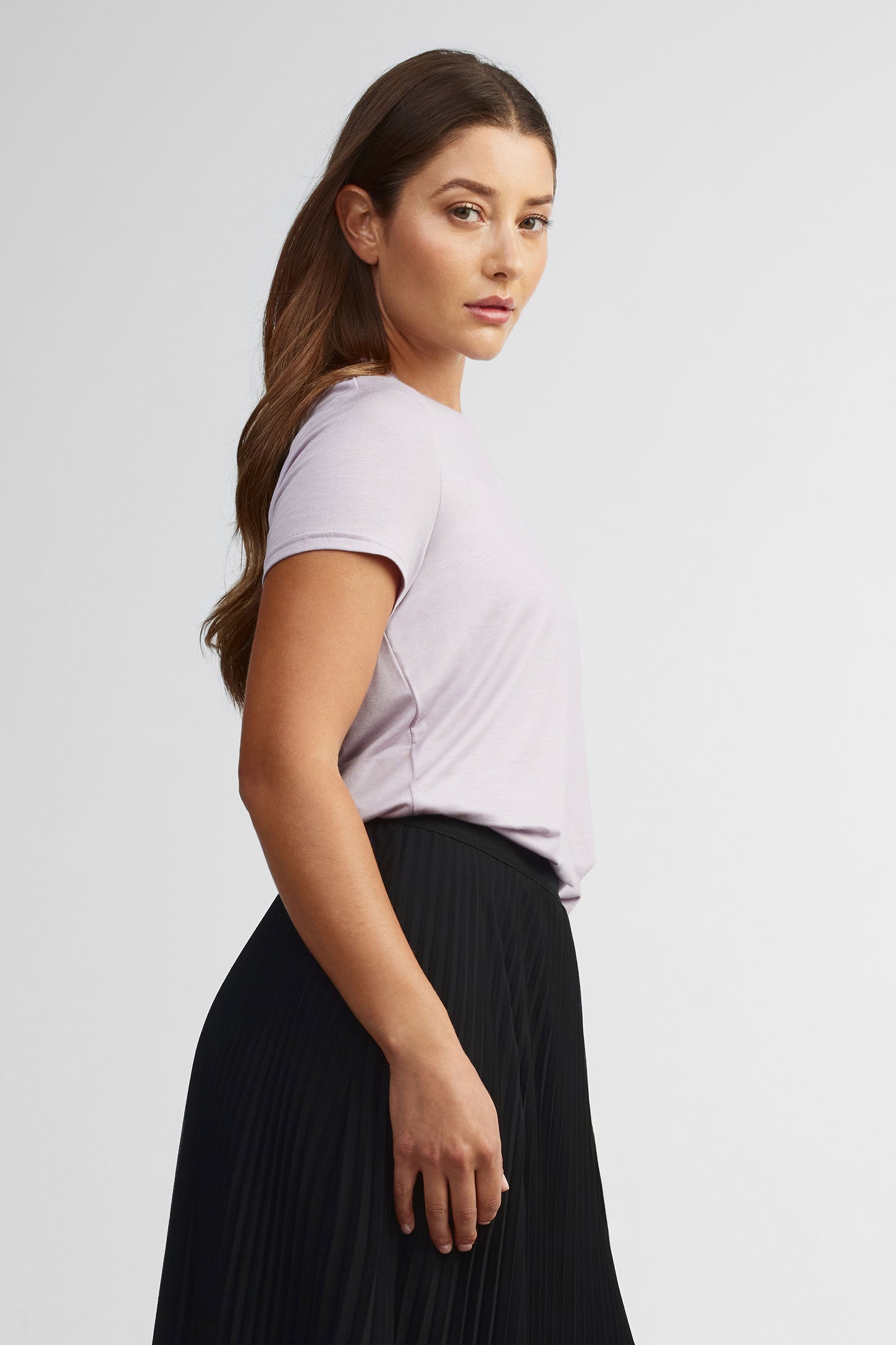 T-shirt col rond Lyocell - Femme && MAUVE
