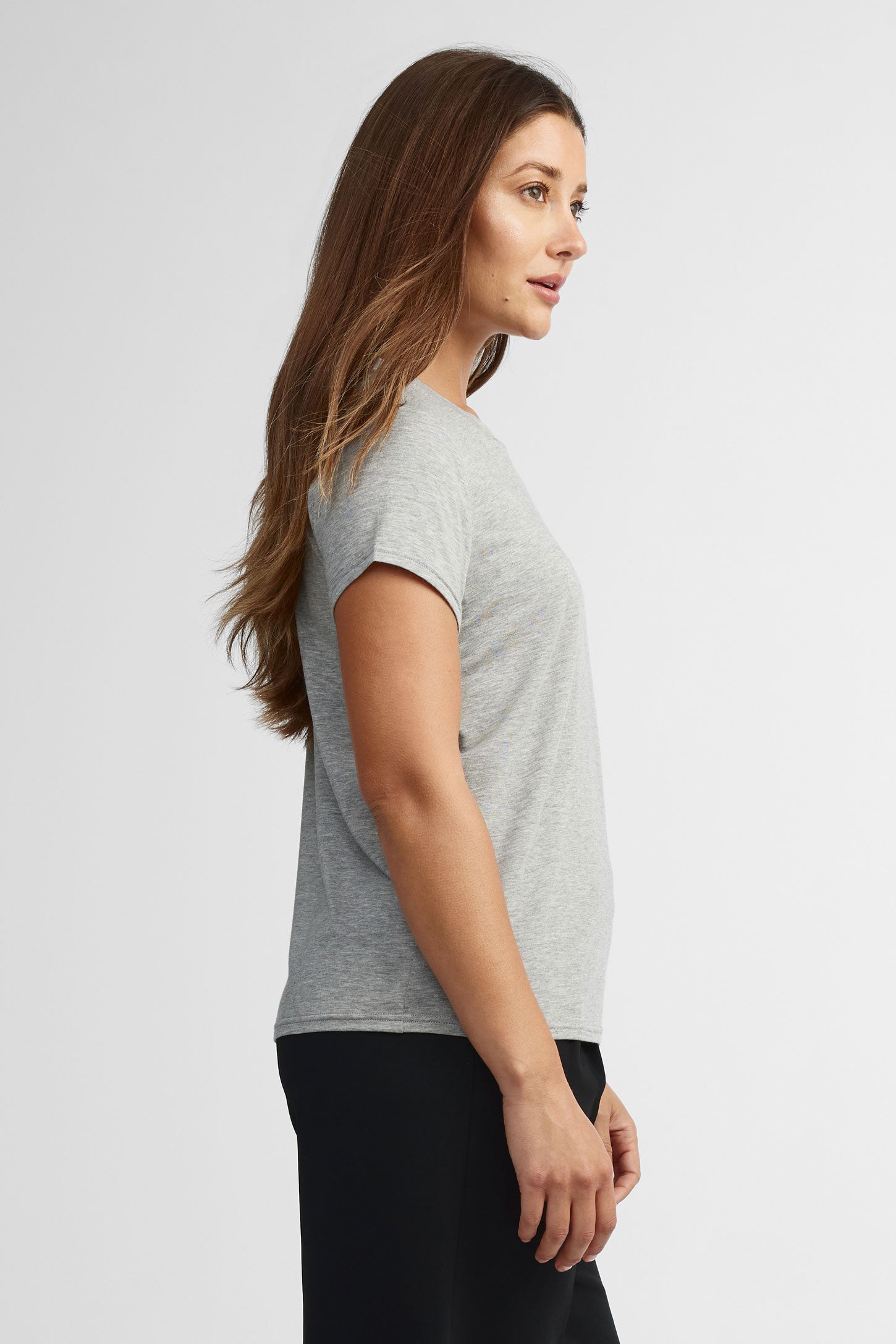 T-shirt col rond Lyocell - Femme && GRIS MULTI