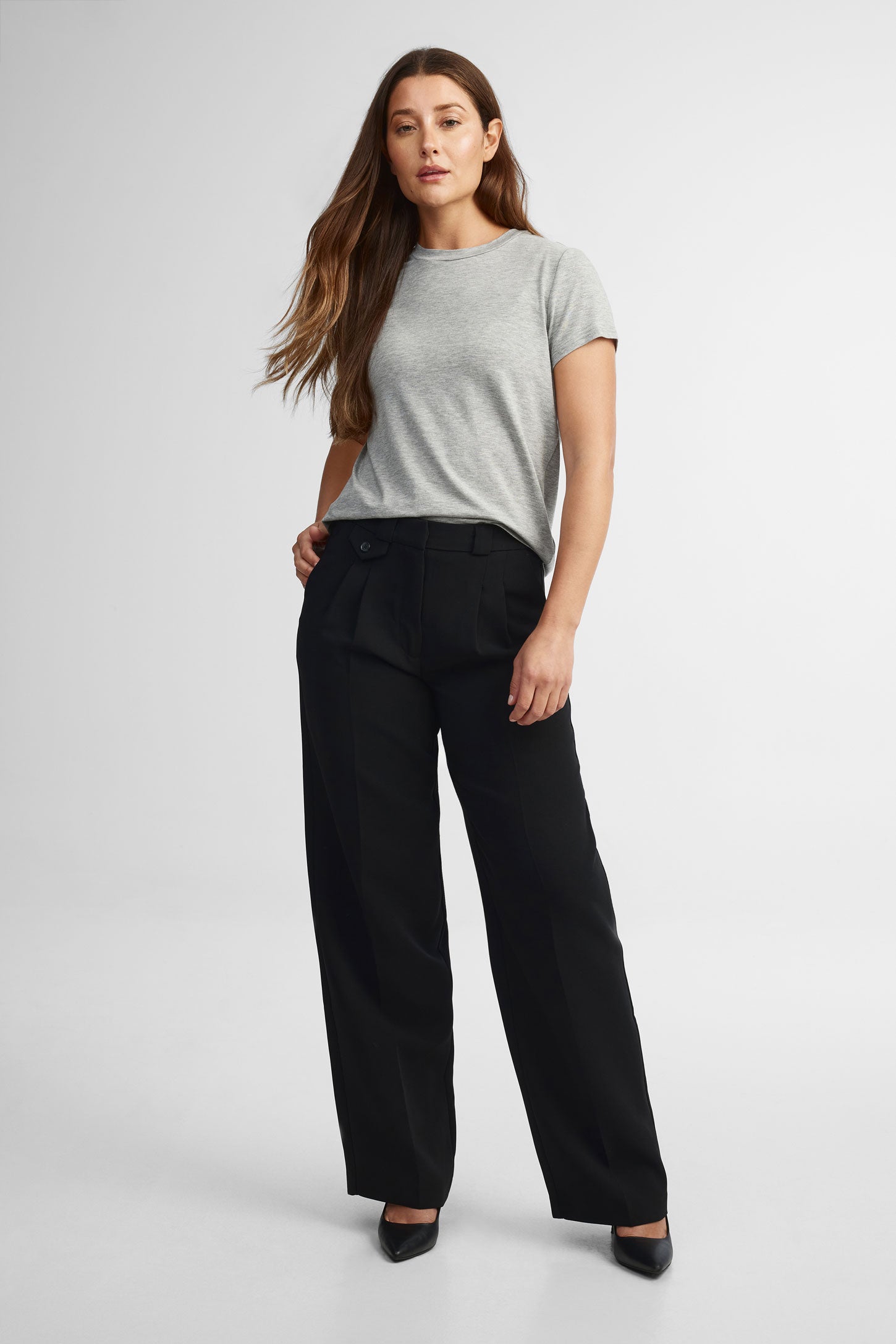 T-shirt col rond Lyocell - Femme && GRIS MULTI