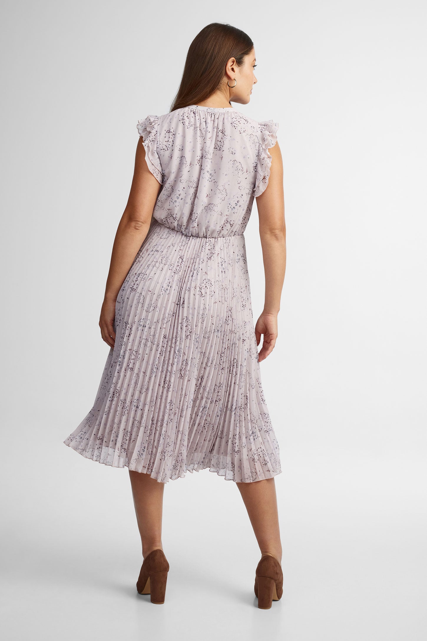 Robe longue à col rond en chiffon - Femme && MAUVE/MULTI