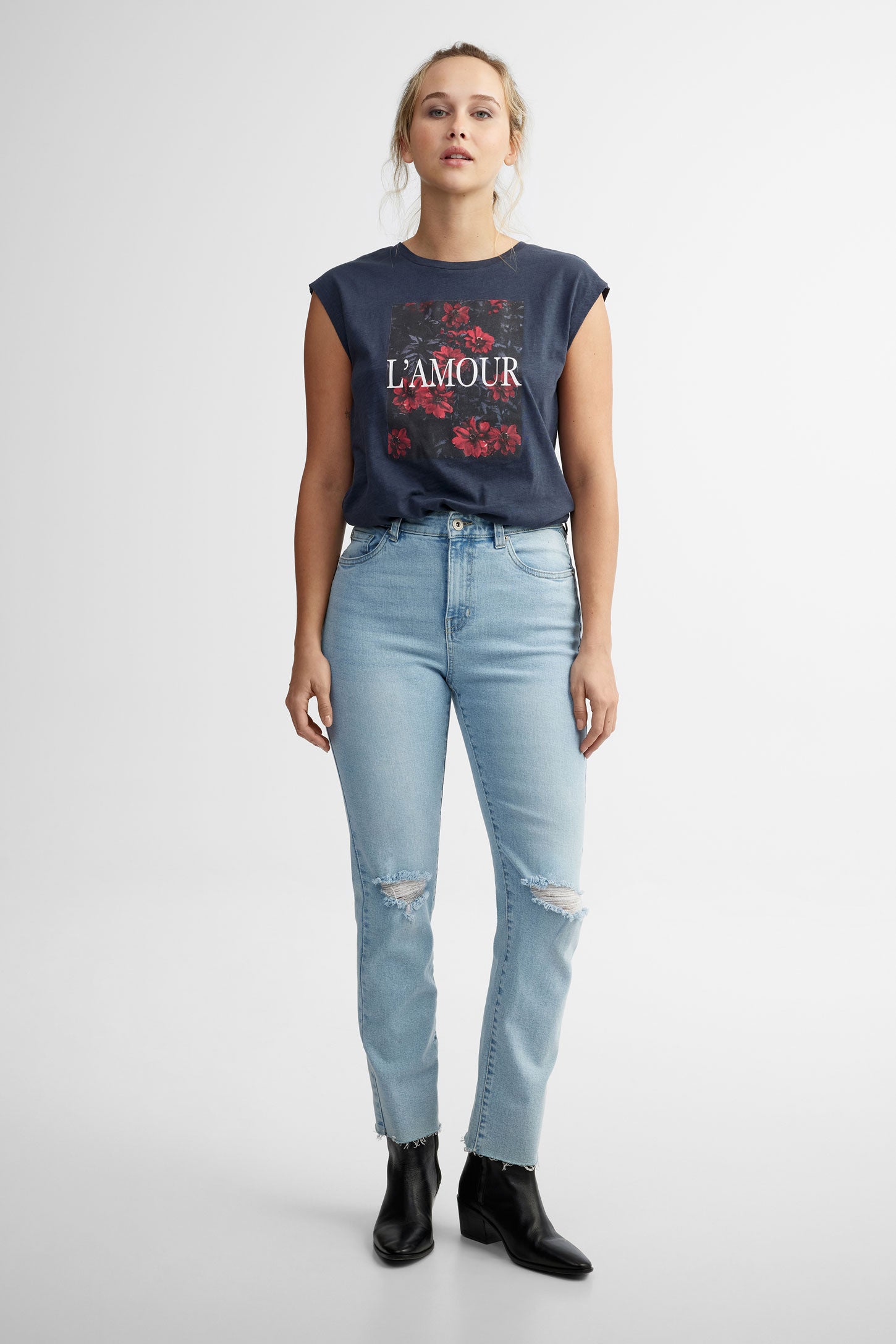 Camisole imprimée coton - Femme && CHARBON