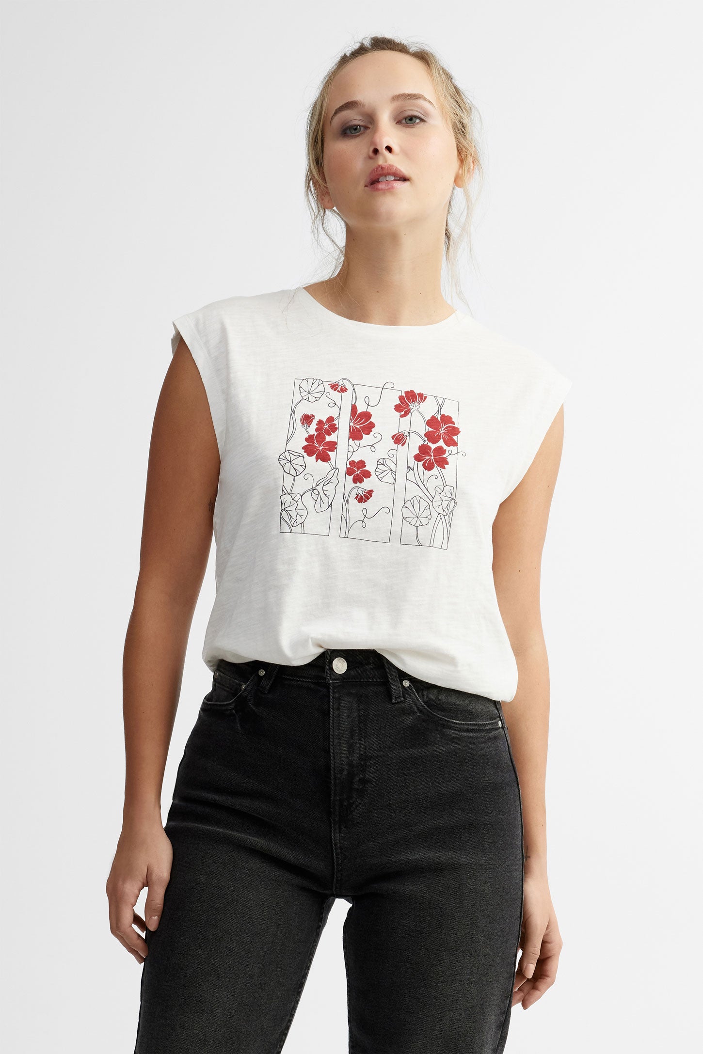 Camisole imprimée coton - Femme && BLANC CASSÉ