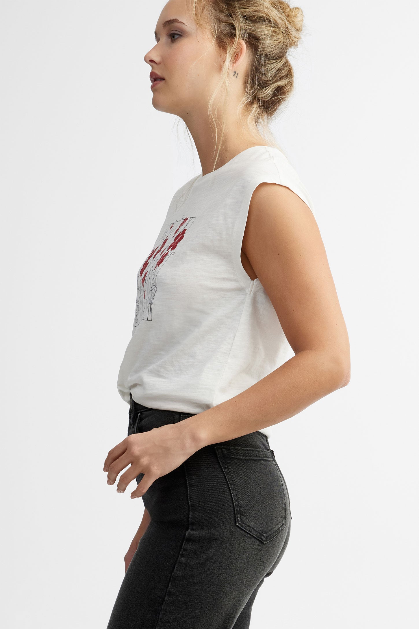 Camisole imprimée coton - Femme && BLANC CASSÉ