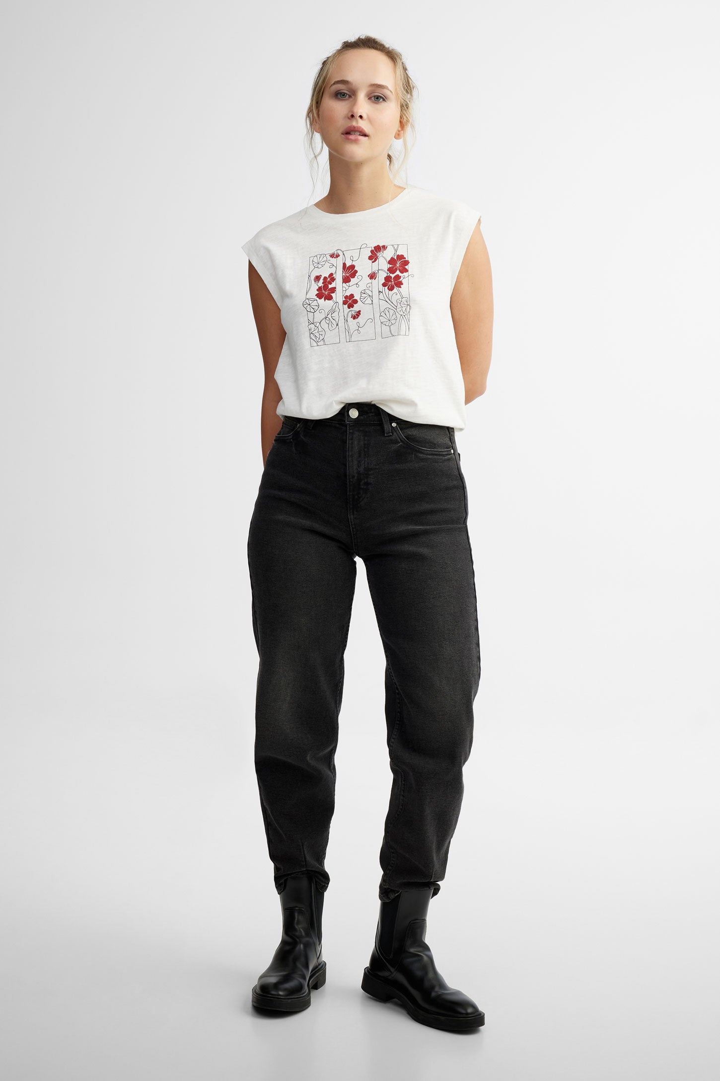 Camisole imprimée coton - Femme && BLANC CASSÉ