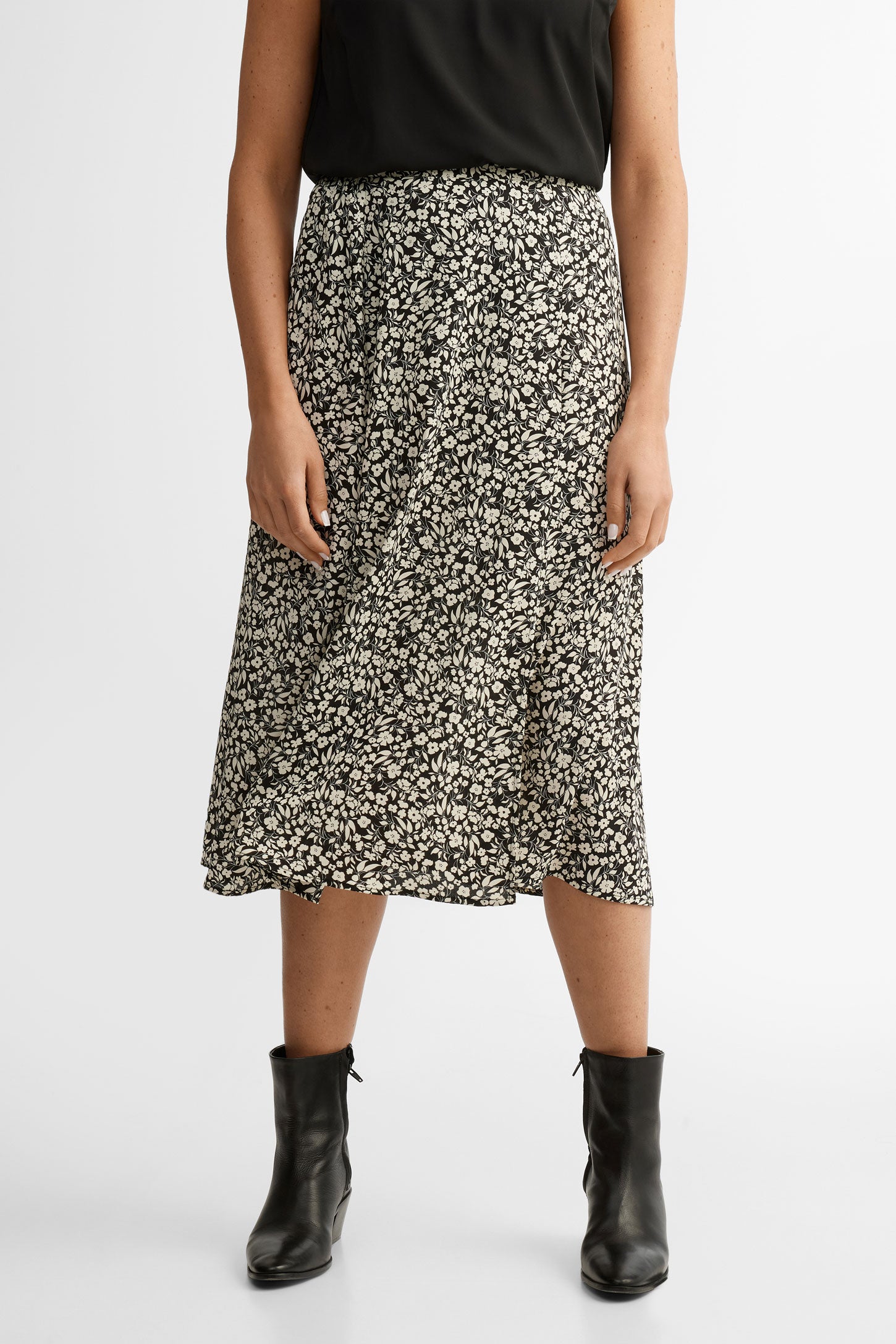 Jupe midi taille élastique - Femme && NOIR/MULTI