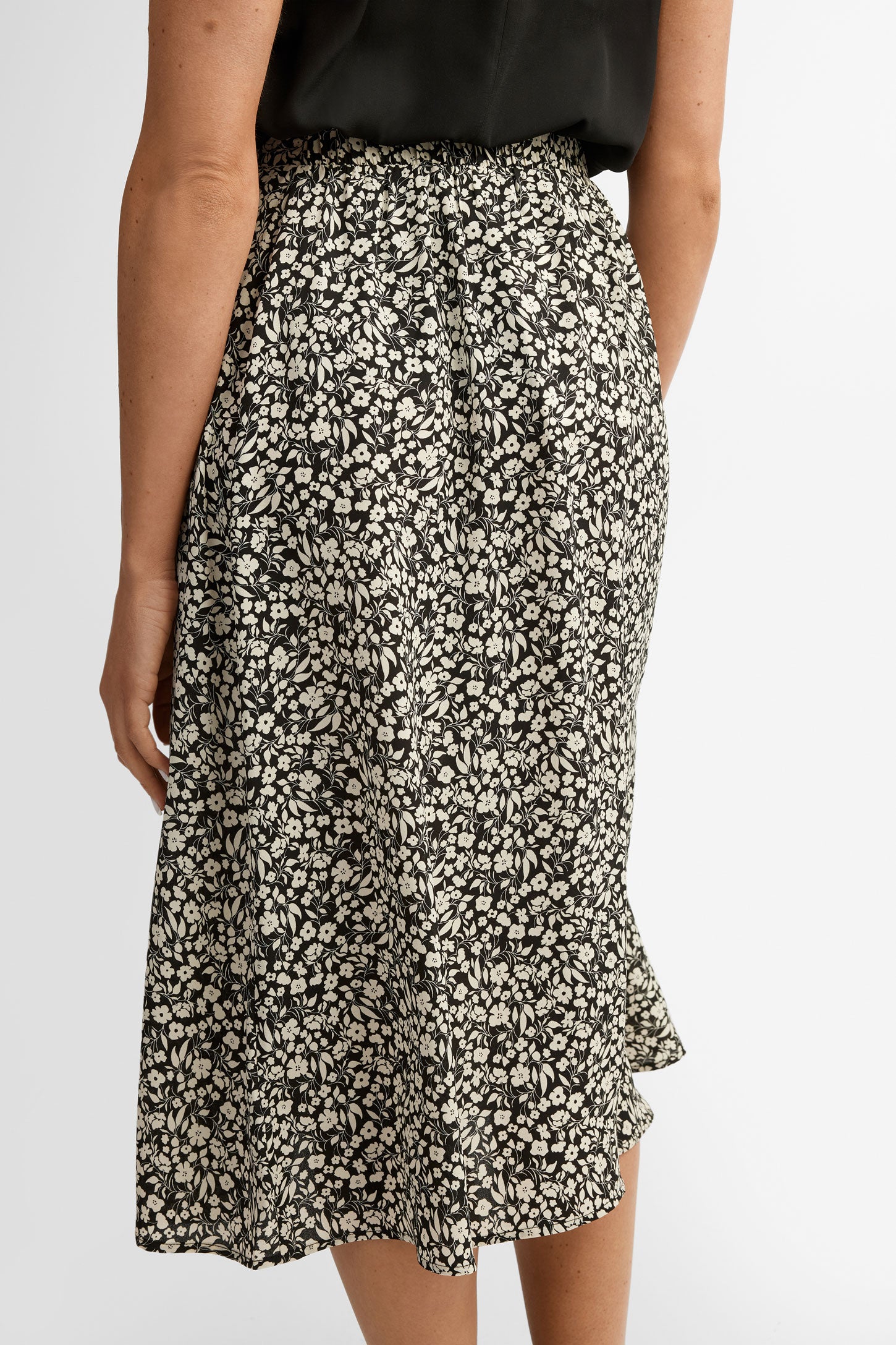 Jupe midi taille élastique - Femme && NOIR/MULTI