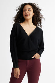 Chandail cache-cœur en tricot - Femme && NOIR