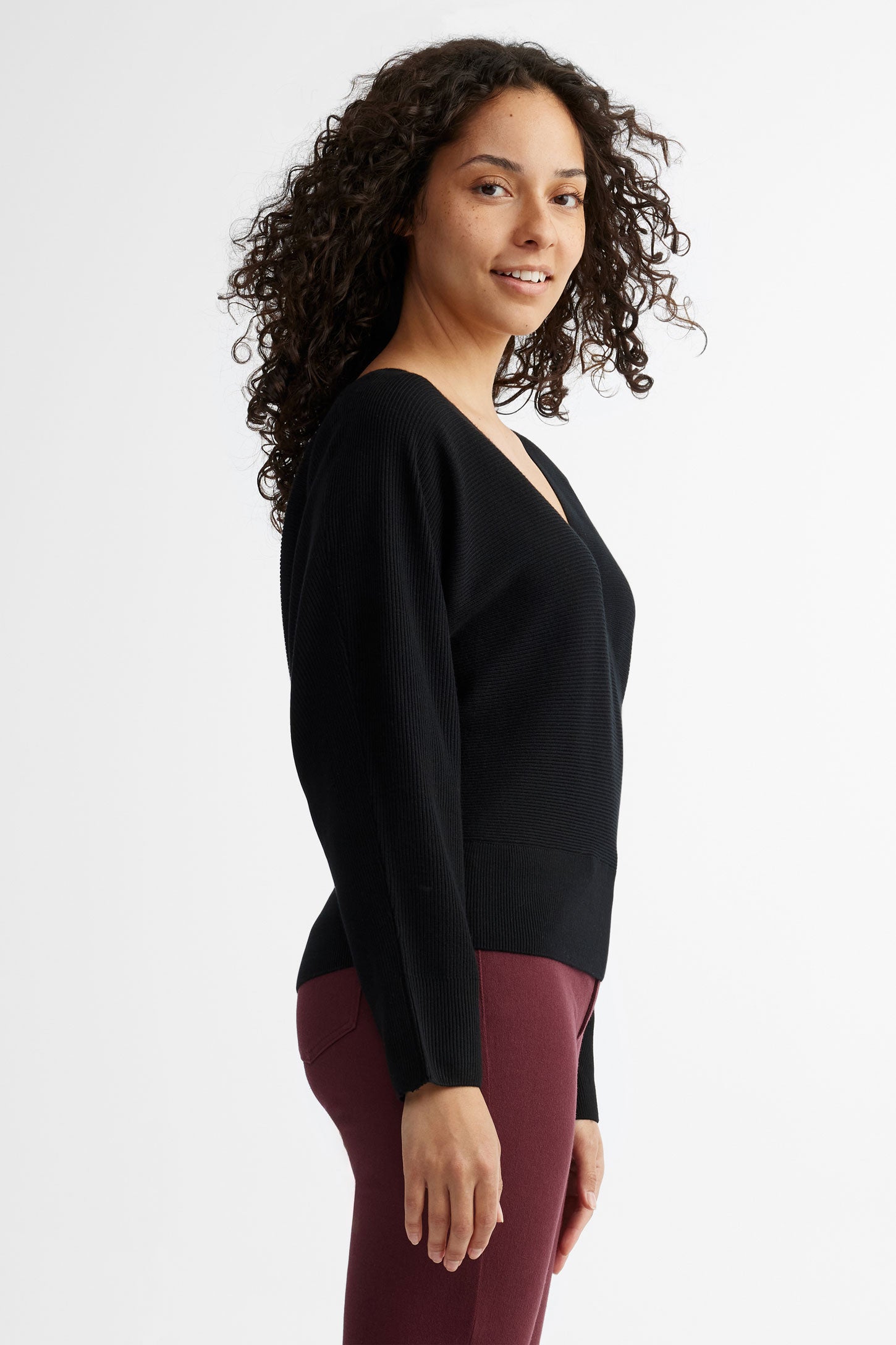 Chandail cache-cœur en tricot - Femme && NOIR