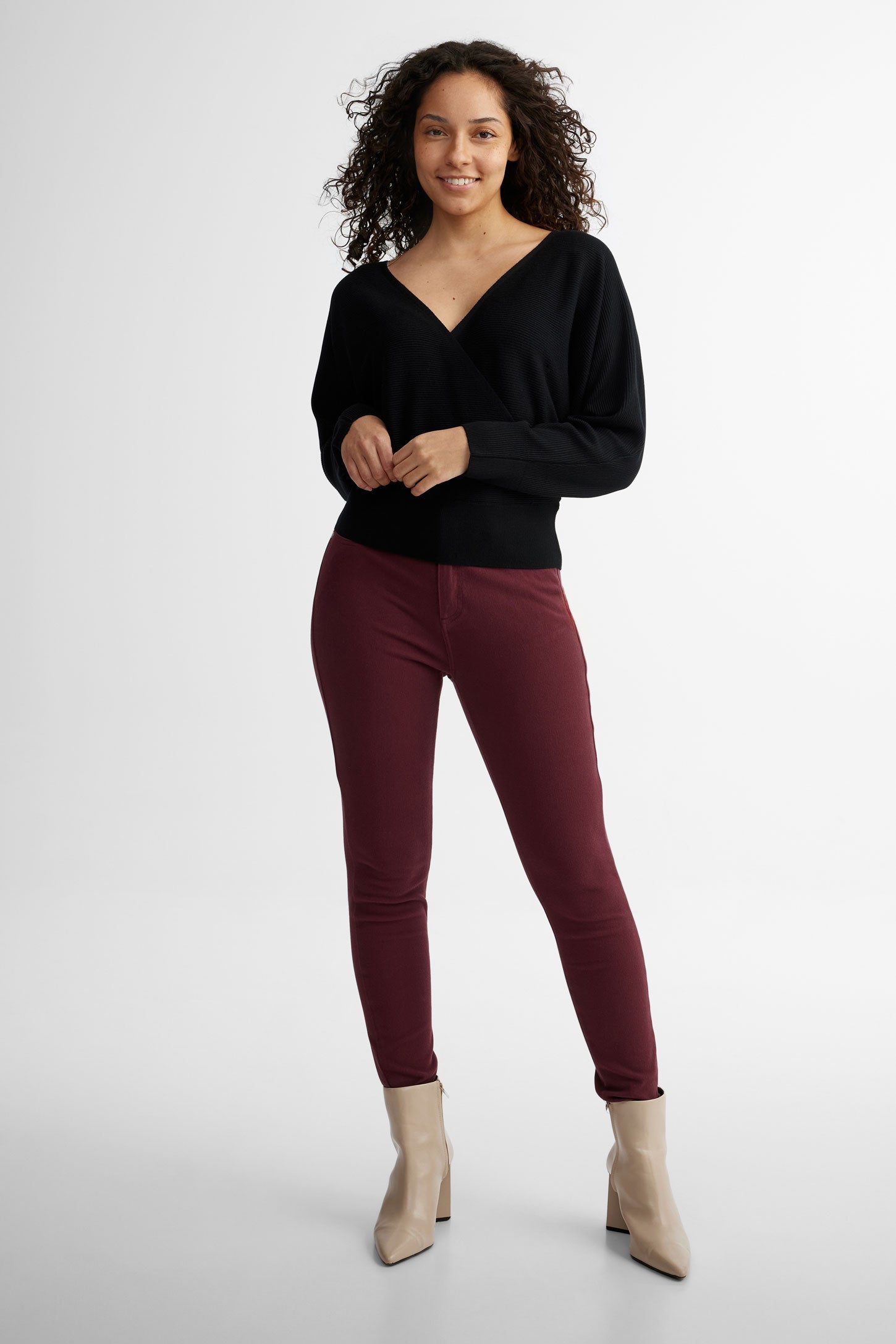 Chandail cache-cœur en tricot - Femme && NOIR