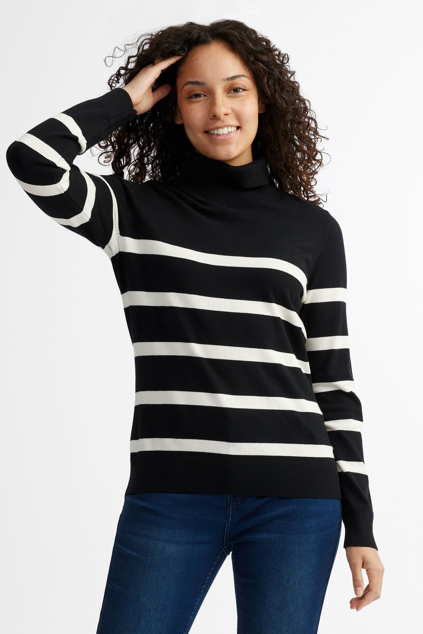 Chandail col roulé tricot - Femme && NOIR/MULTI