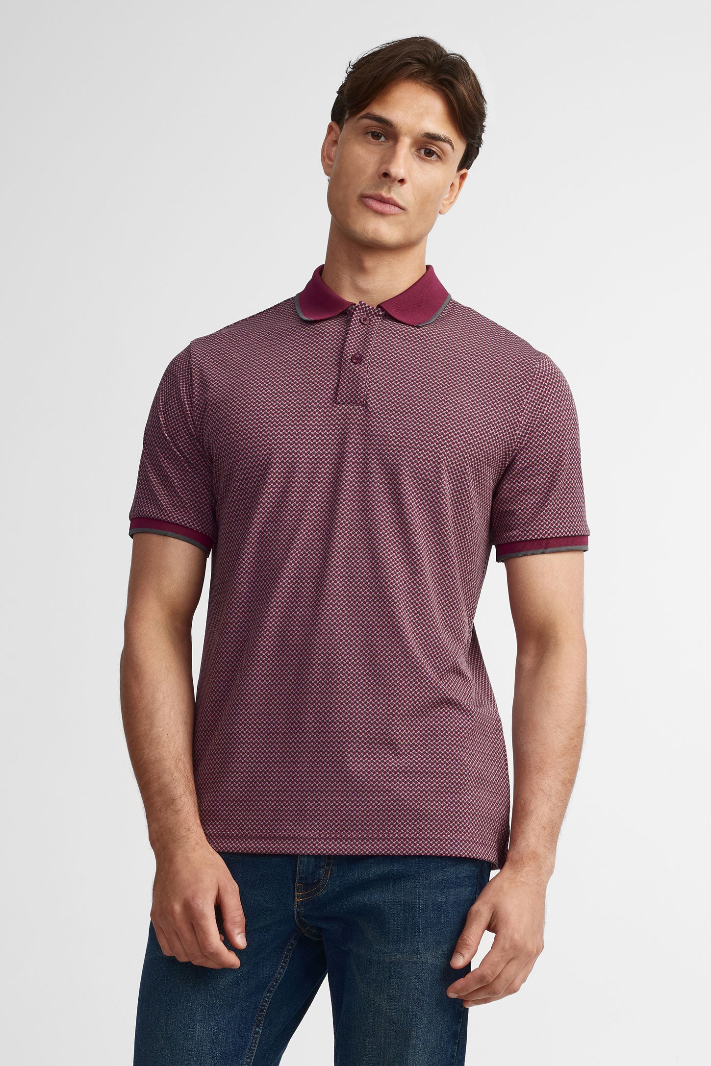Polo manches courtes semi-ajusté - Homme && BOURGOGNE MULTI