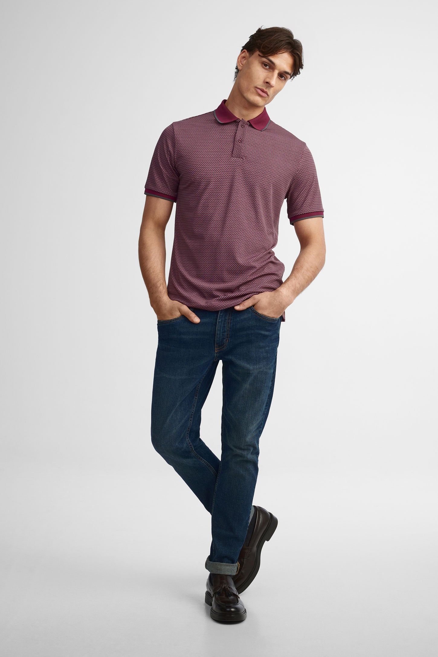 Polo manches courtes semi-ajusté - Homme && BOURGOGNE MULTI