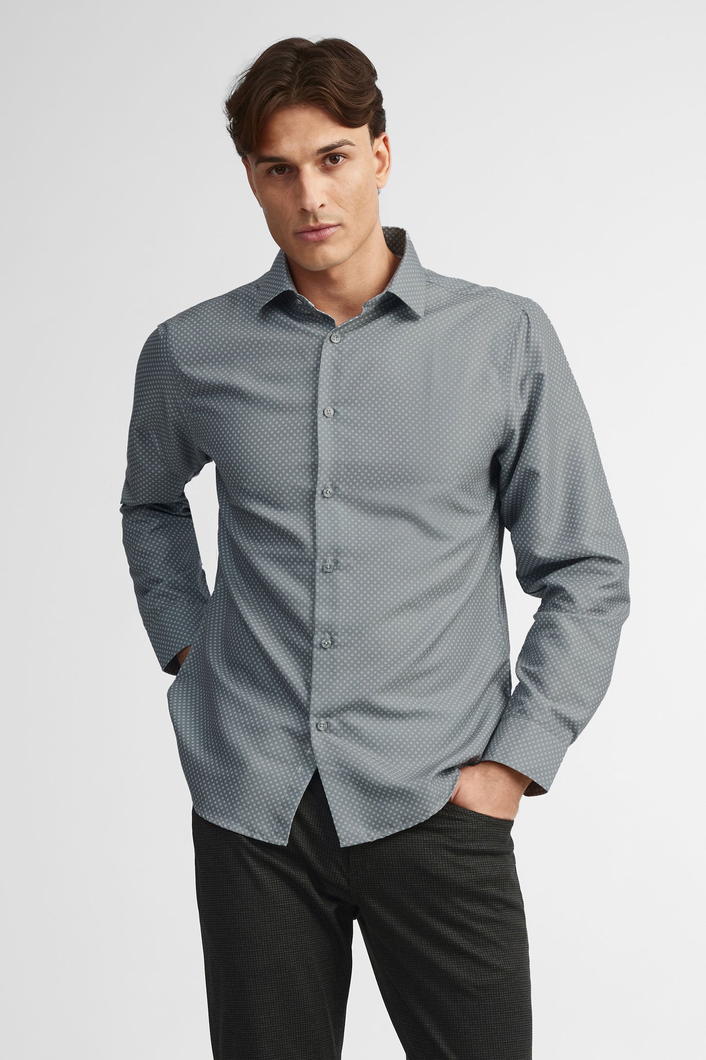 Chemise coupe ajustée coton - Homme && GRIS