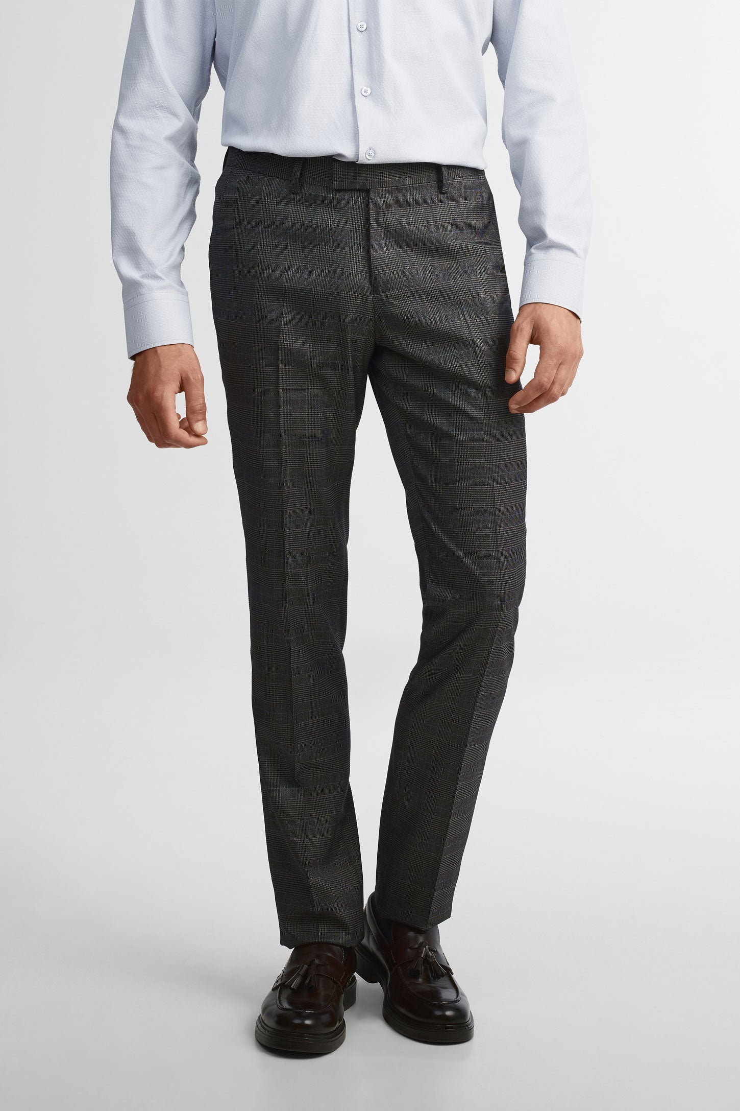 Pantalon à carreaux coupe ajustée habillé - Homme && CHARBON