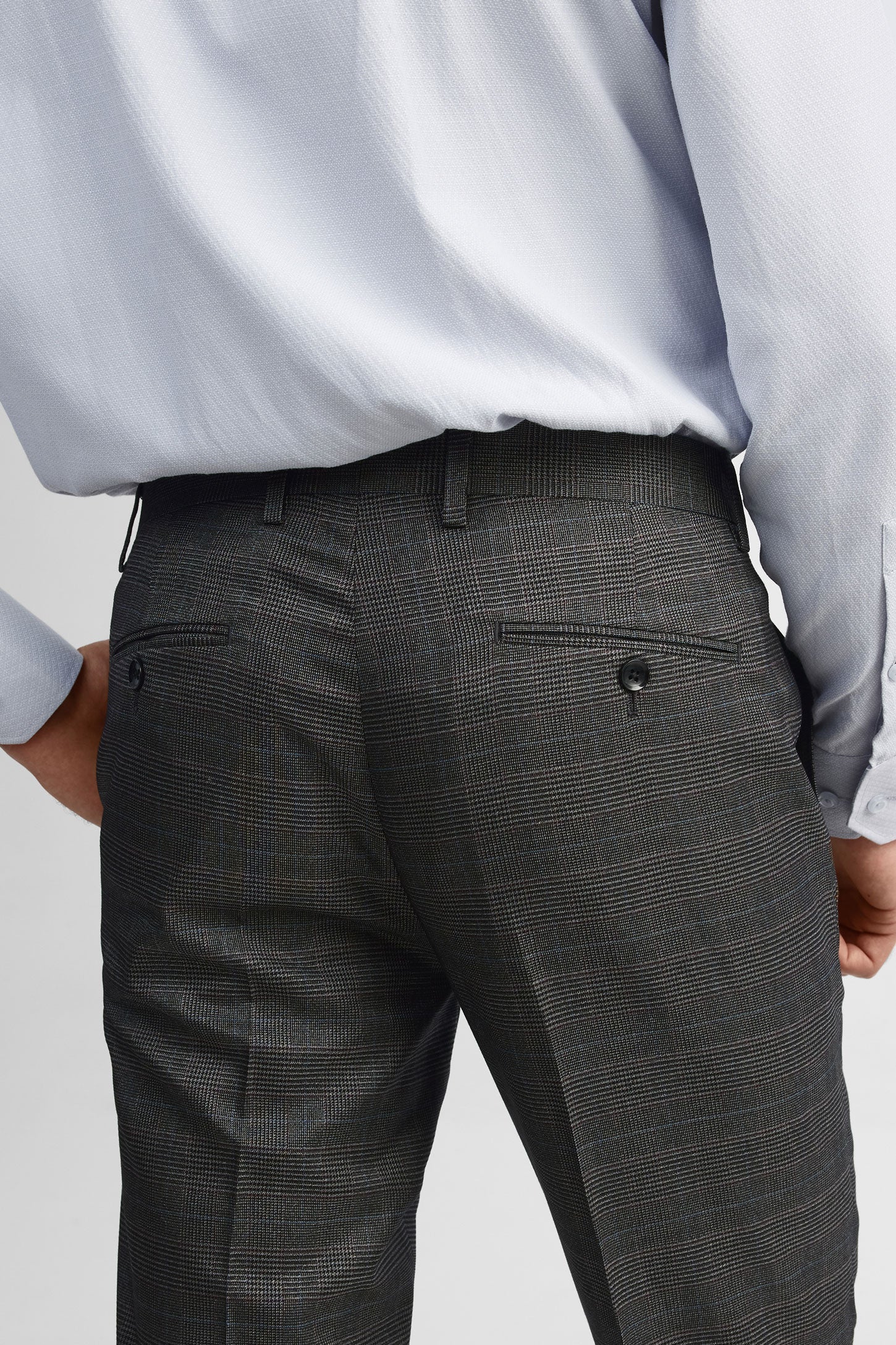 Pantalon à carreaux coupe ajustée habillé - Homme && CHARBON