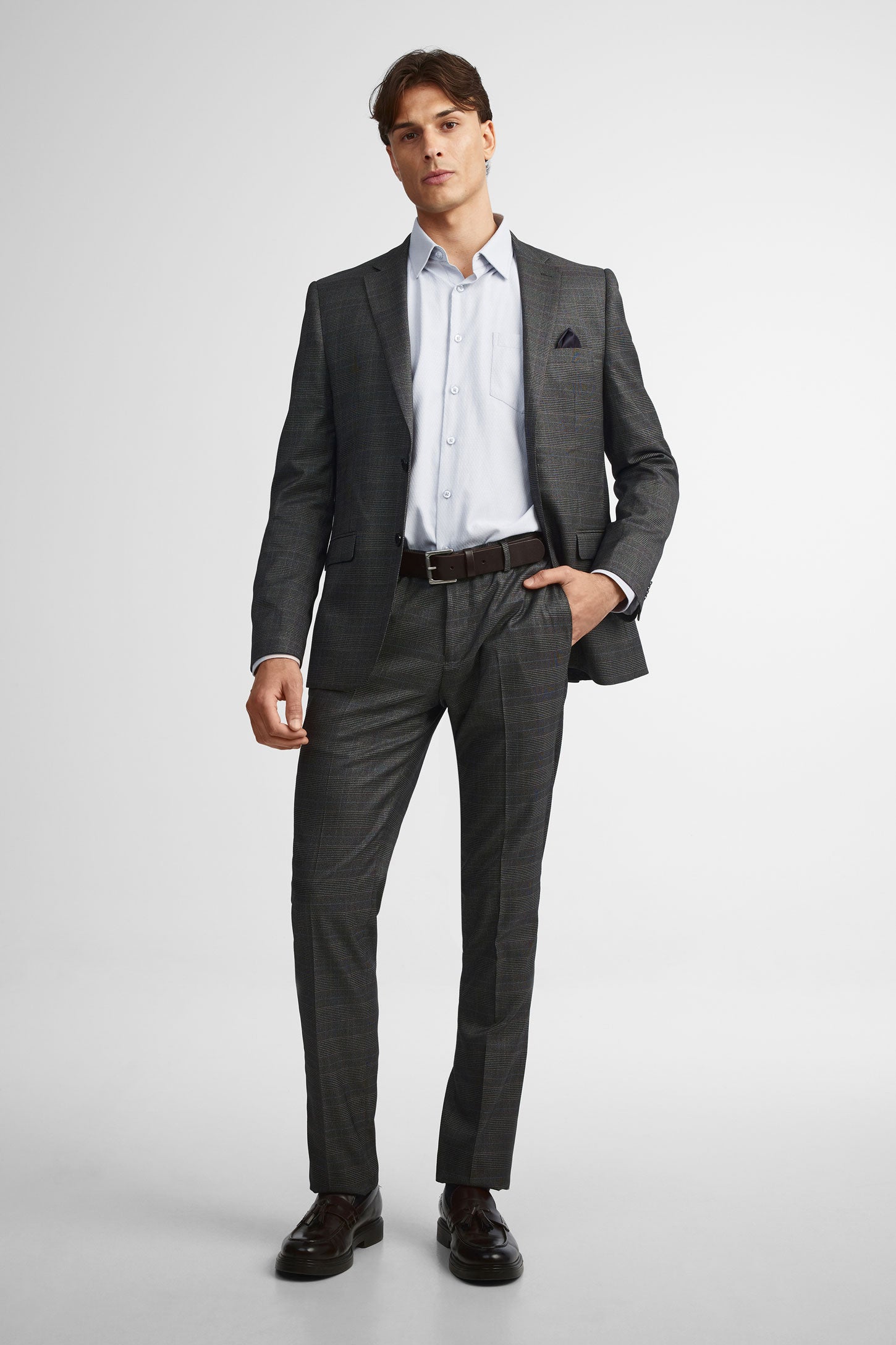 Pantalon à carreaux coupe ajustée habillé - Homme && CHARBON