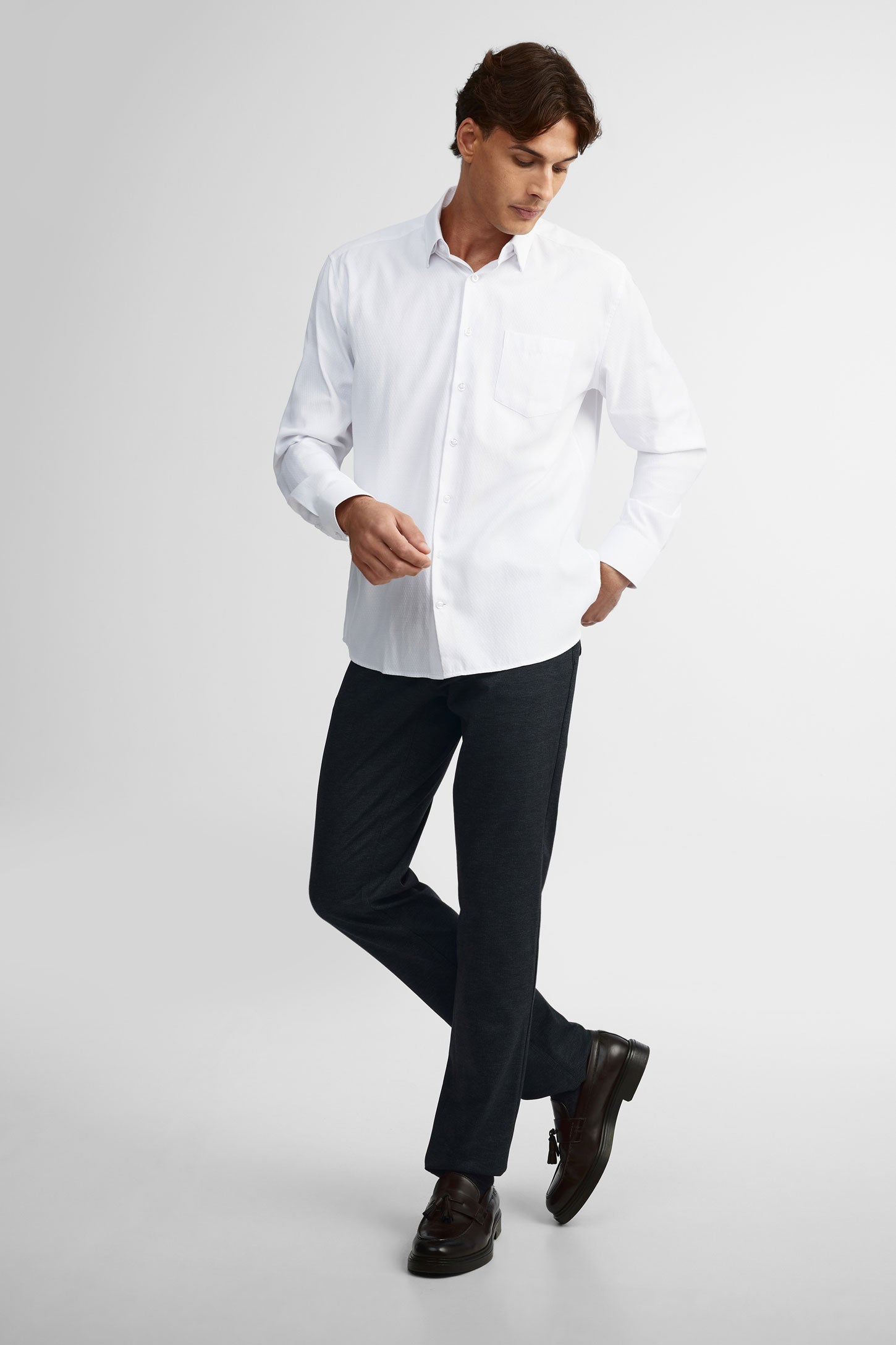 Chemise texturée coupe régulière - Homme && BLANC