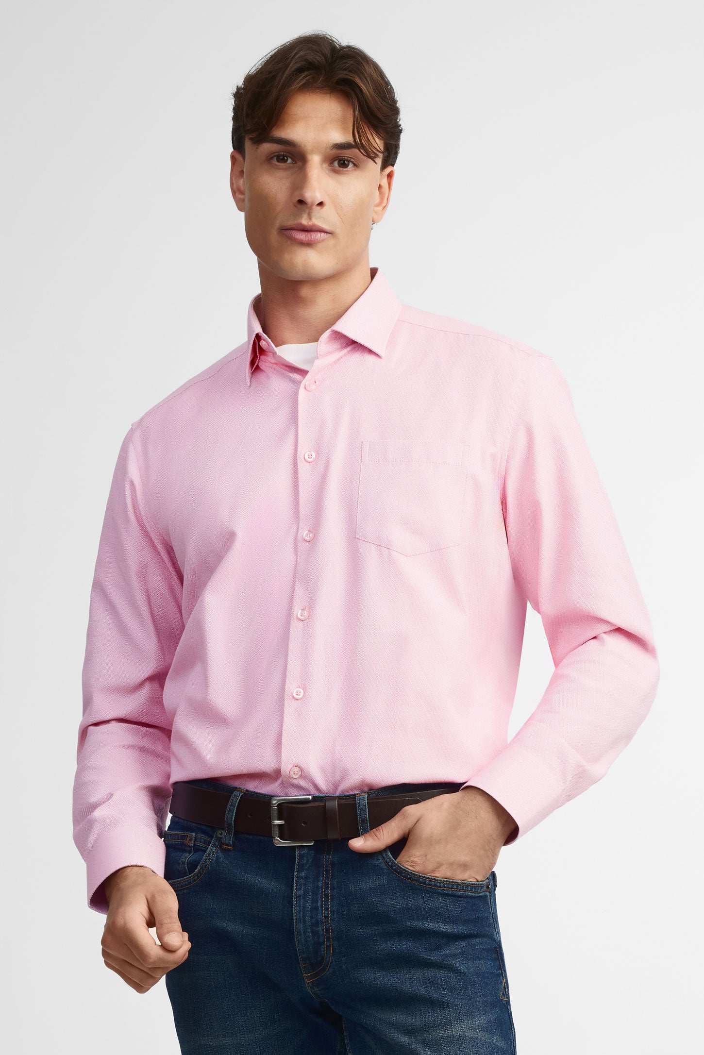 Chemise texturée coupe régulière - Homme && ROSE