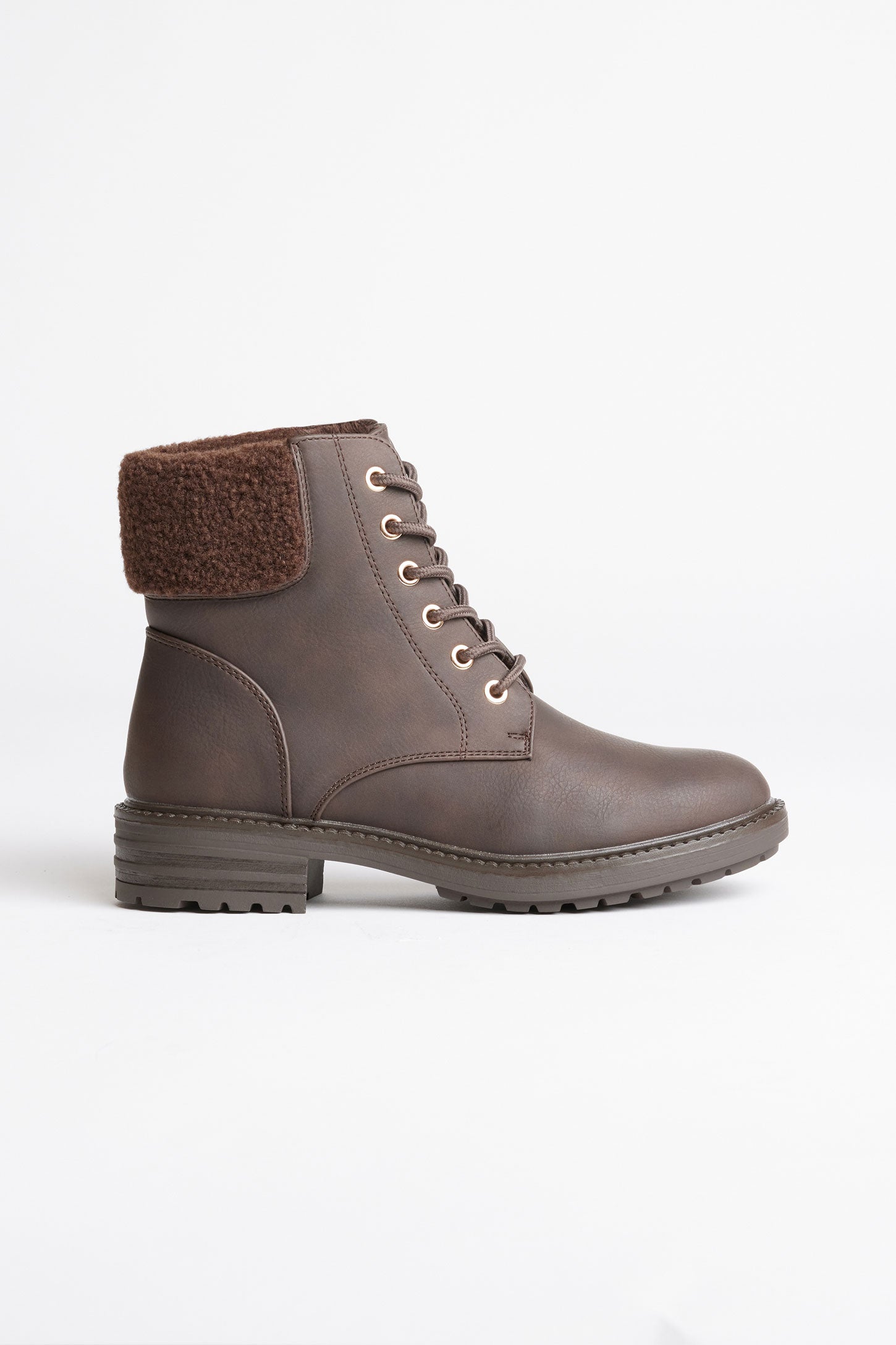 Bottillons militaires col en sherpa - Femme && MARRON