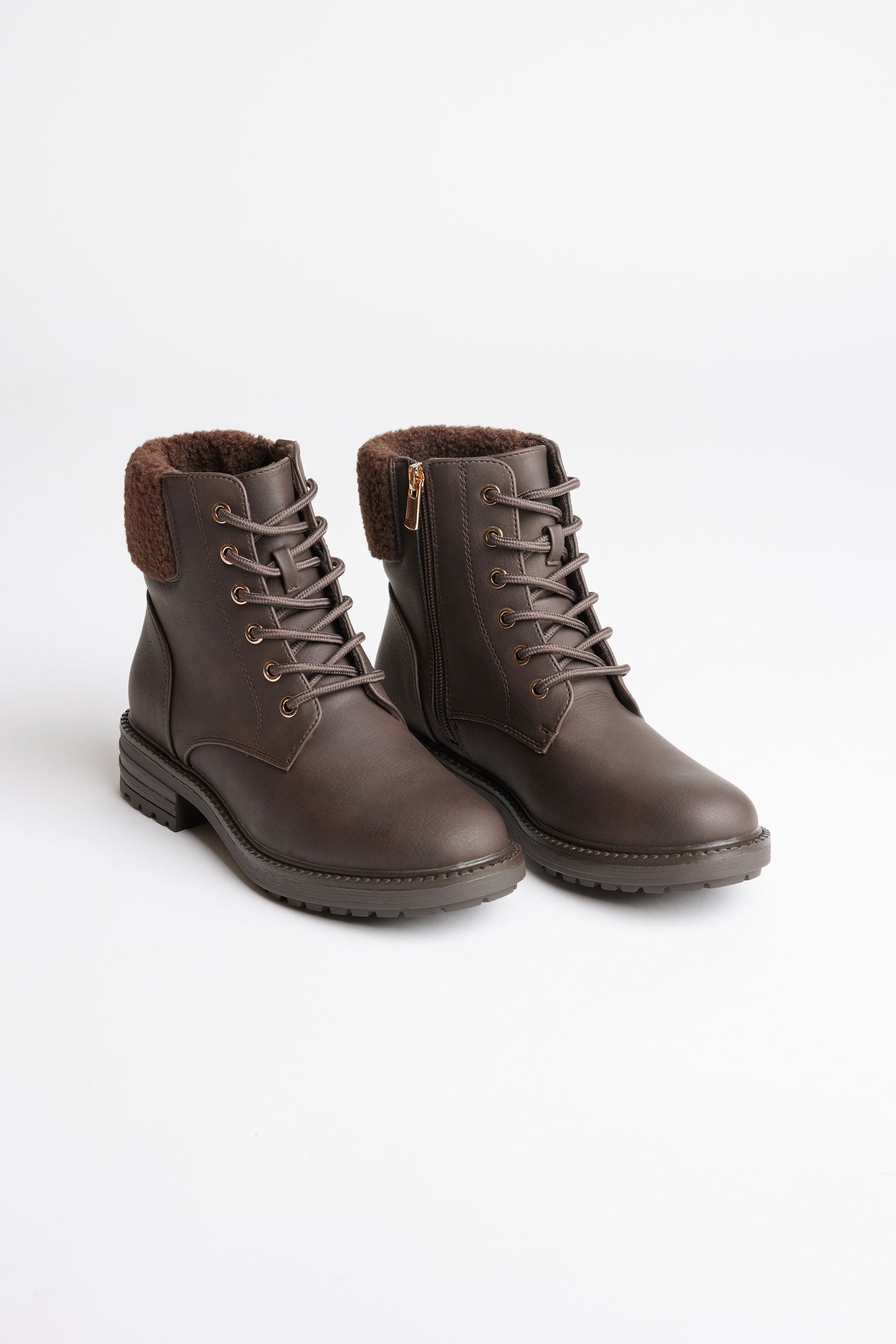 Bottillons militaires col en sherpa - Femme && MARRON