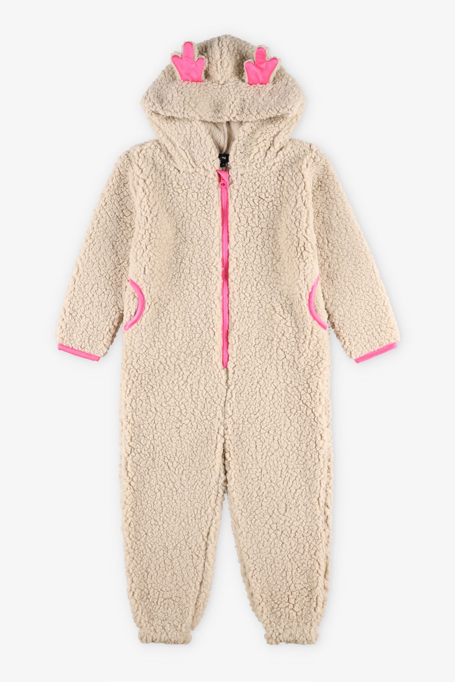 Pyjama 1-pièce à capuchon en sherpa - Enfant fille && BEIGE