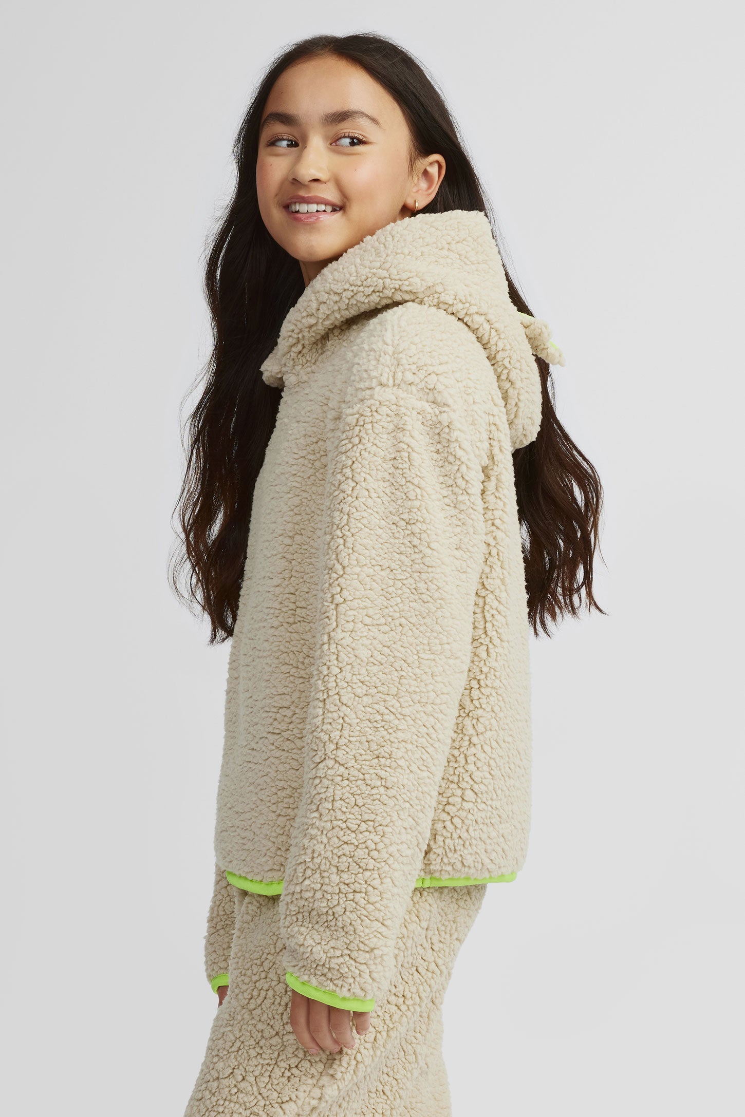 Chandail à capuchon sherpa pyjama - Ado fille && BEIGE