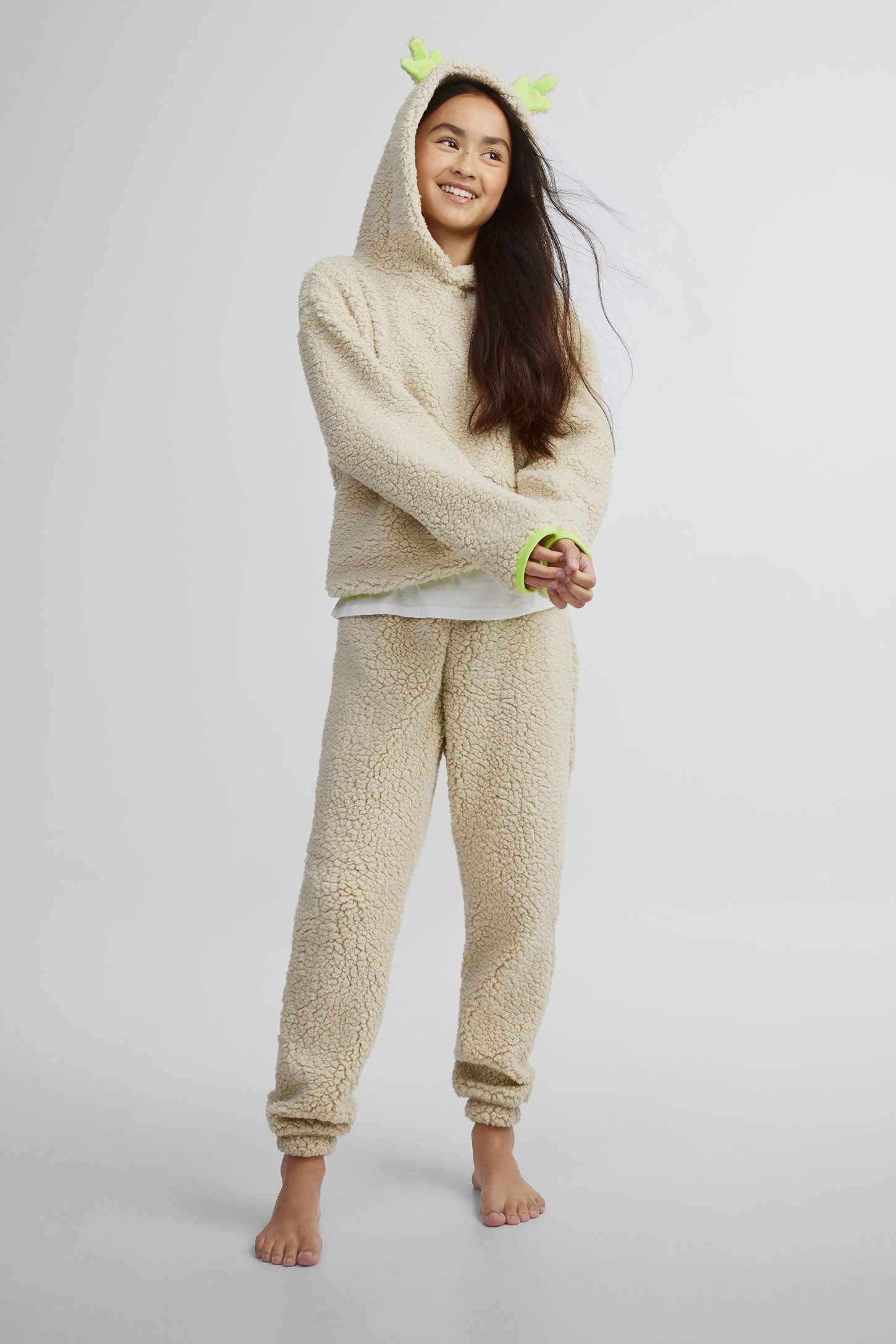 Chandail à capuchon sherpa pyjama - Ado fille && BEIGE