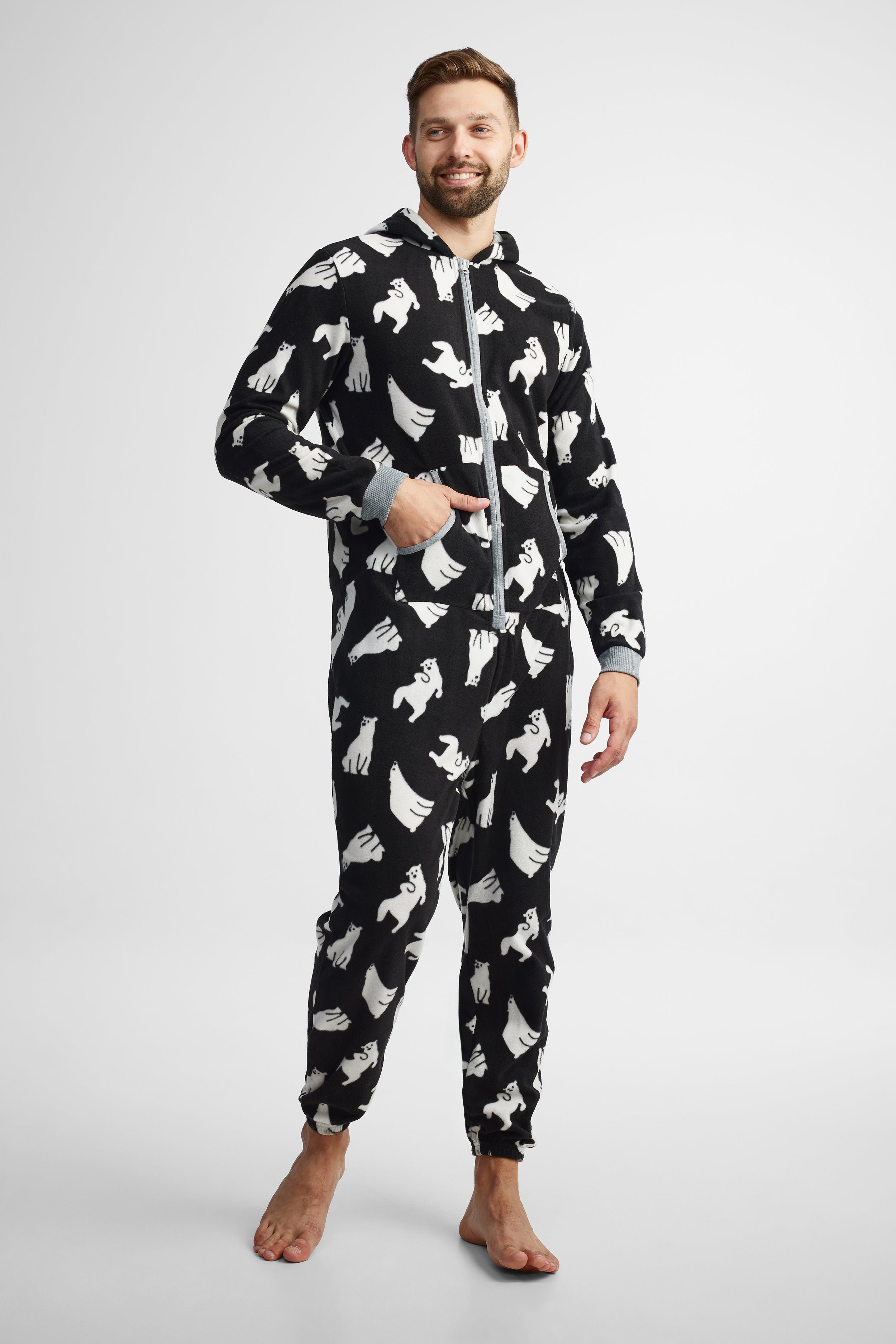 Pyjama Une Pièce Homme – Body à Manches Courtes En Polyester Doux, Boutonnage Pratique – Noir Confortable Pour La Nuit