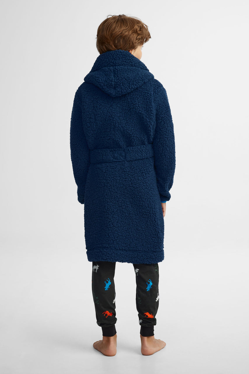 Robe de chambre à capuchon en sherpa - Ado garçon && BLEU MARINE