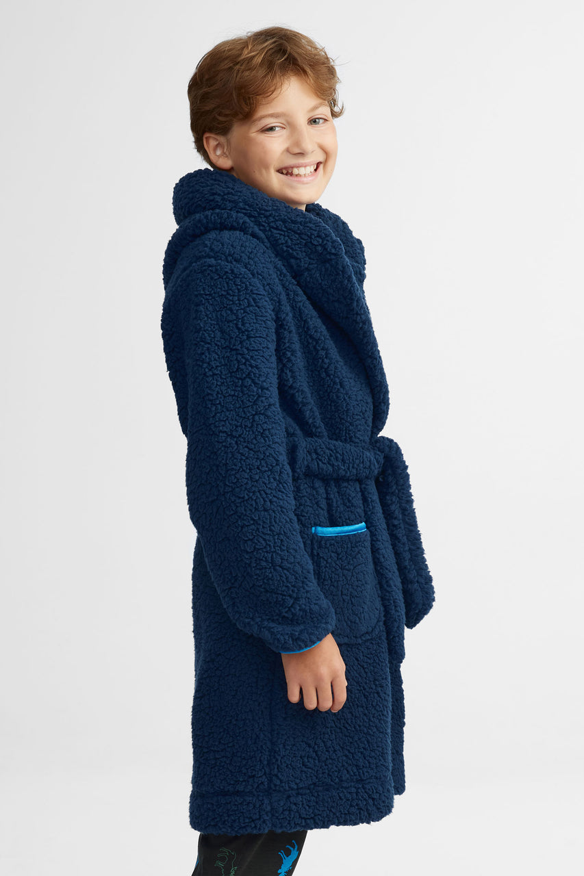 Robe de chambre à capuchon en sherpa - Ado garçon && BLEU MARINE