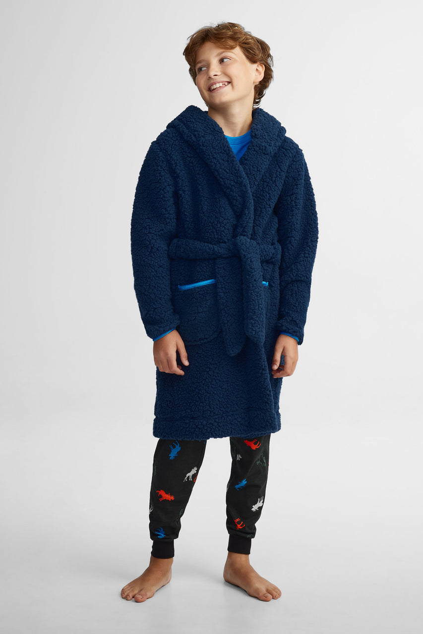 Robe de chambre à capuchon en sherpa - Ado garçon && BLEU MARINE