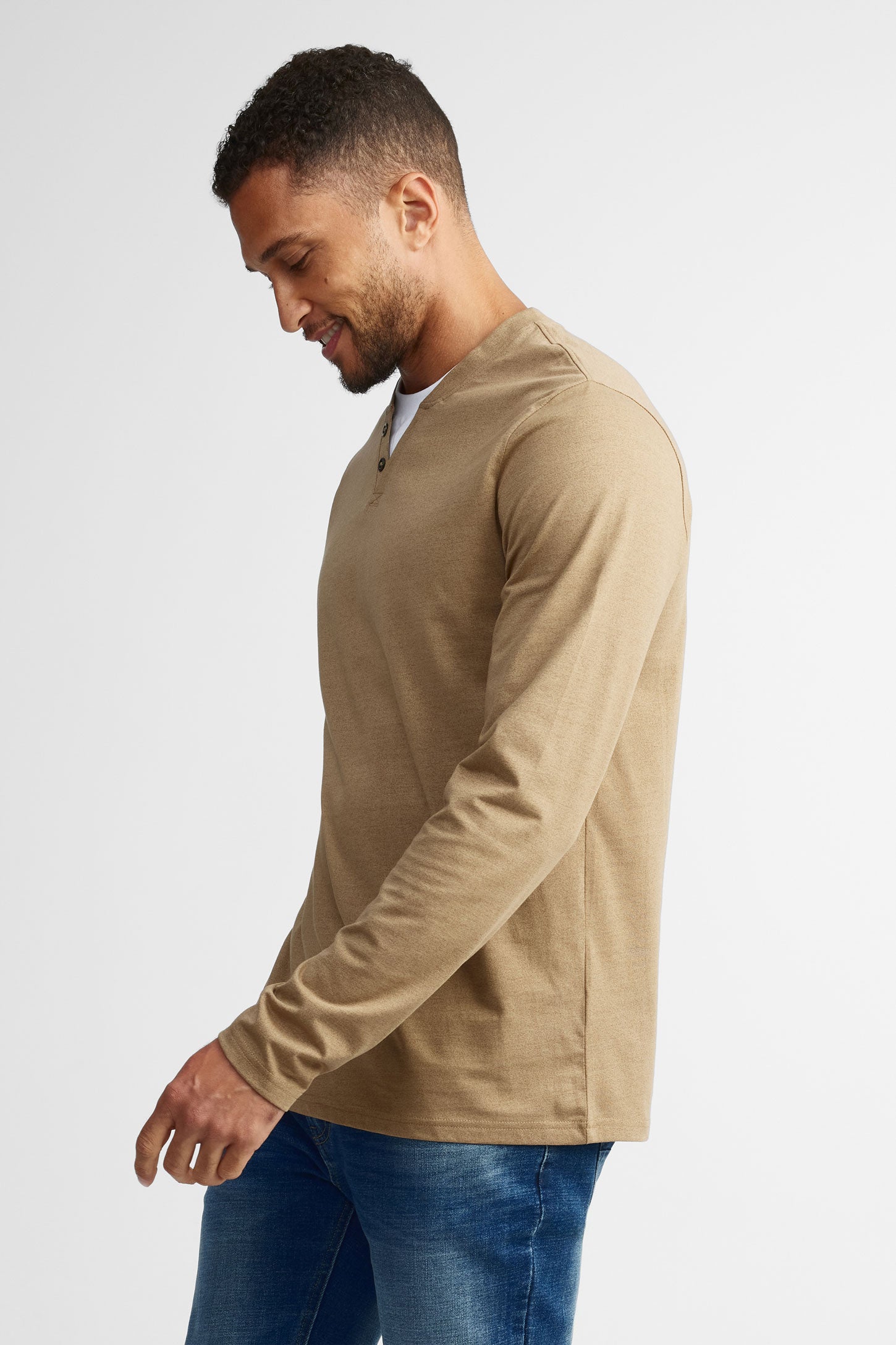 Chandail henley en coton - Homme && BEIGE/MULTI