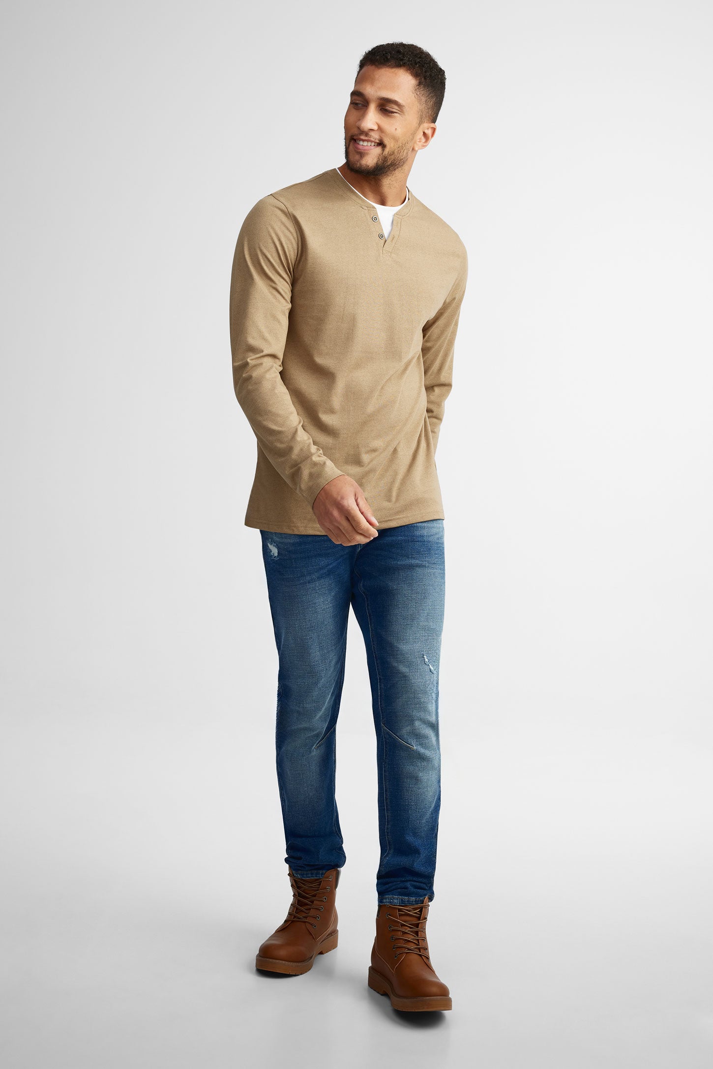 Chandail henley en coton - Homme && BEIGE/MULTI