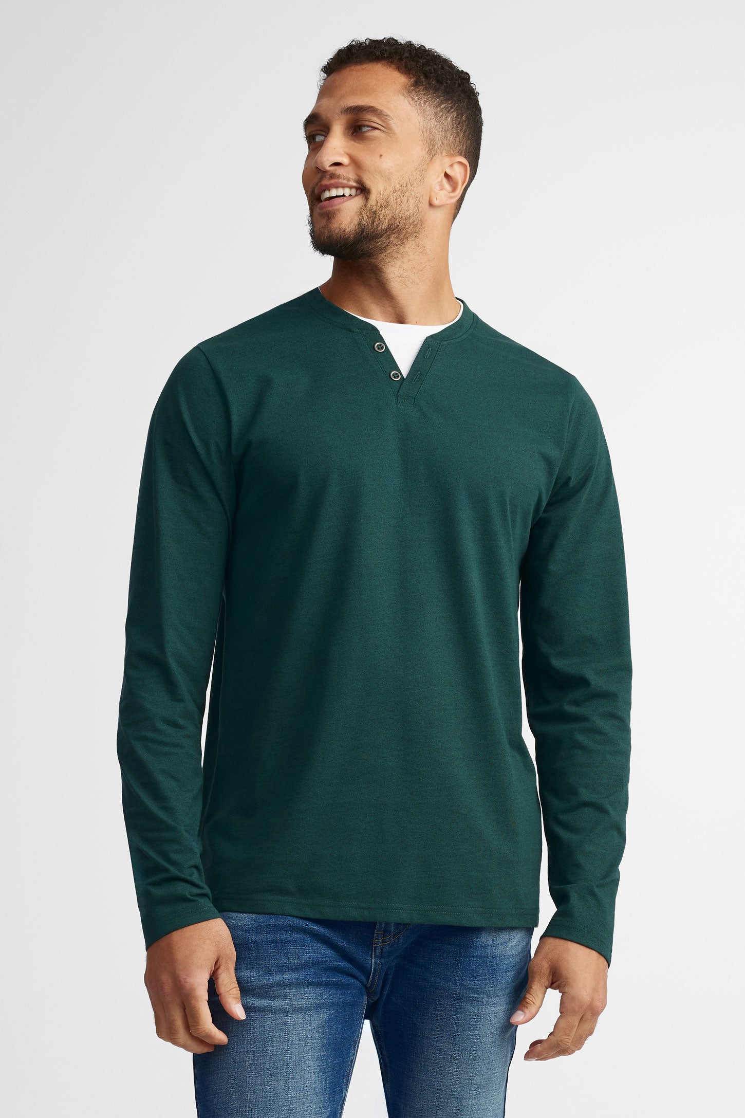 Chandail henley en coton - Homme && VERT/MULTI