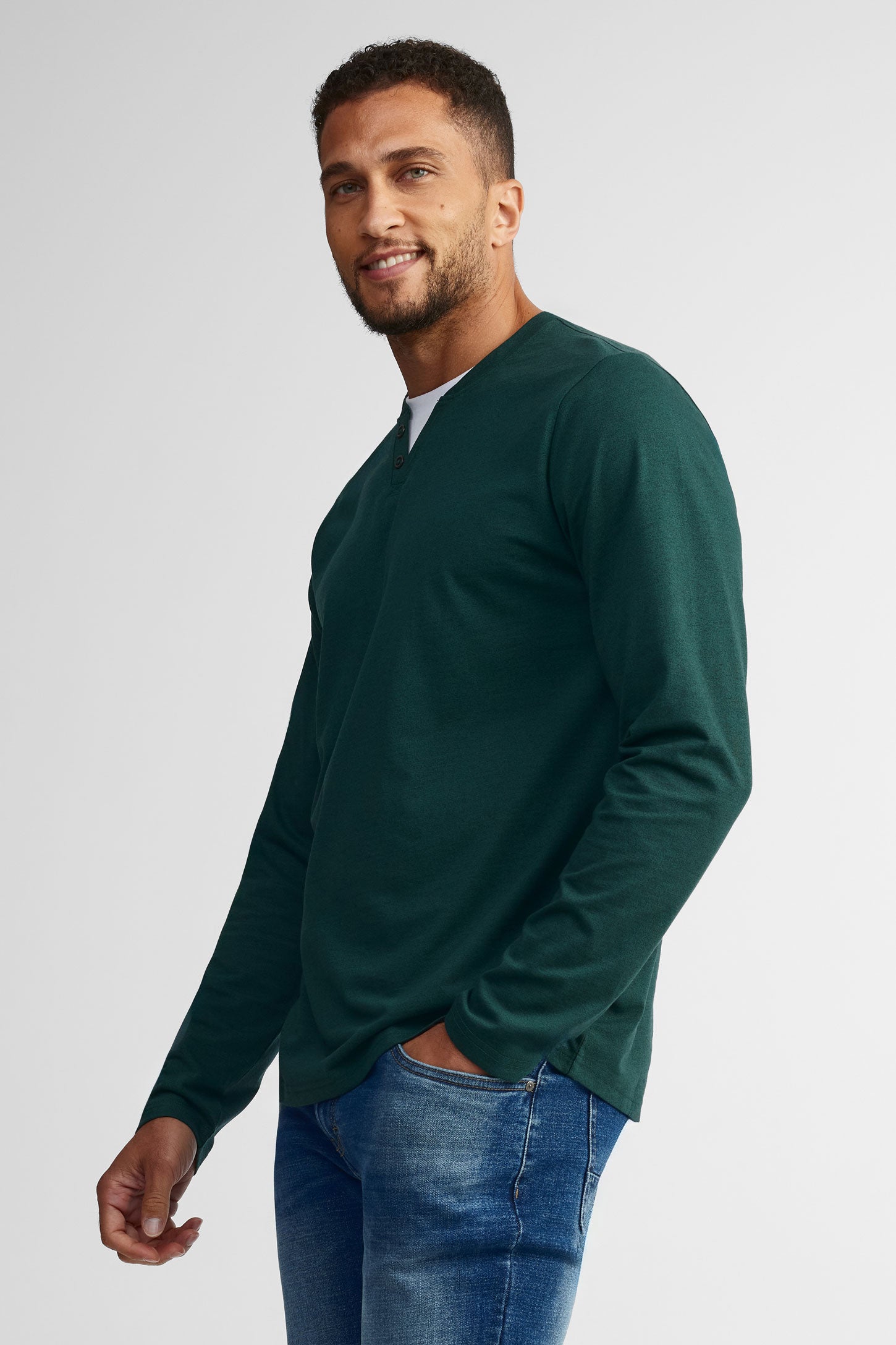 Chandail henley en coton - Homme && VERT/MULTI