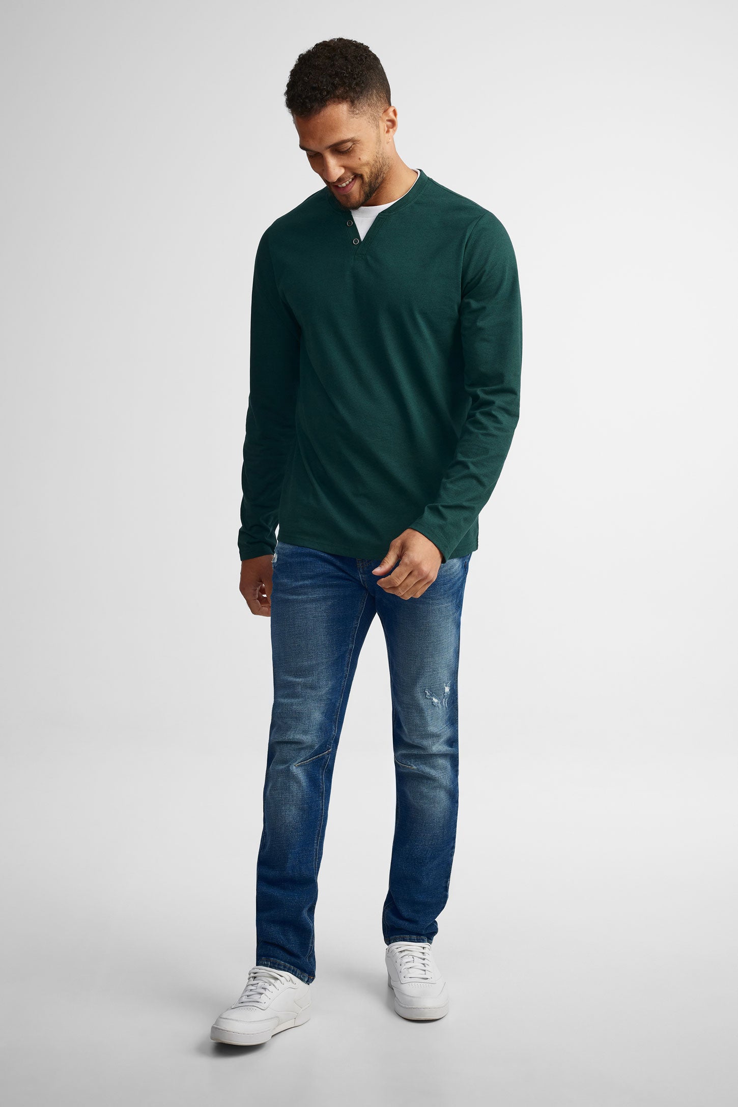 Chandail henley en coton - Homme && VERT/MULTI