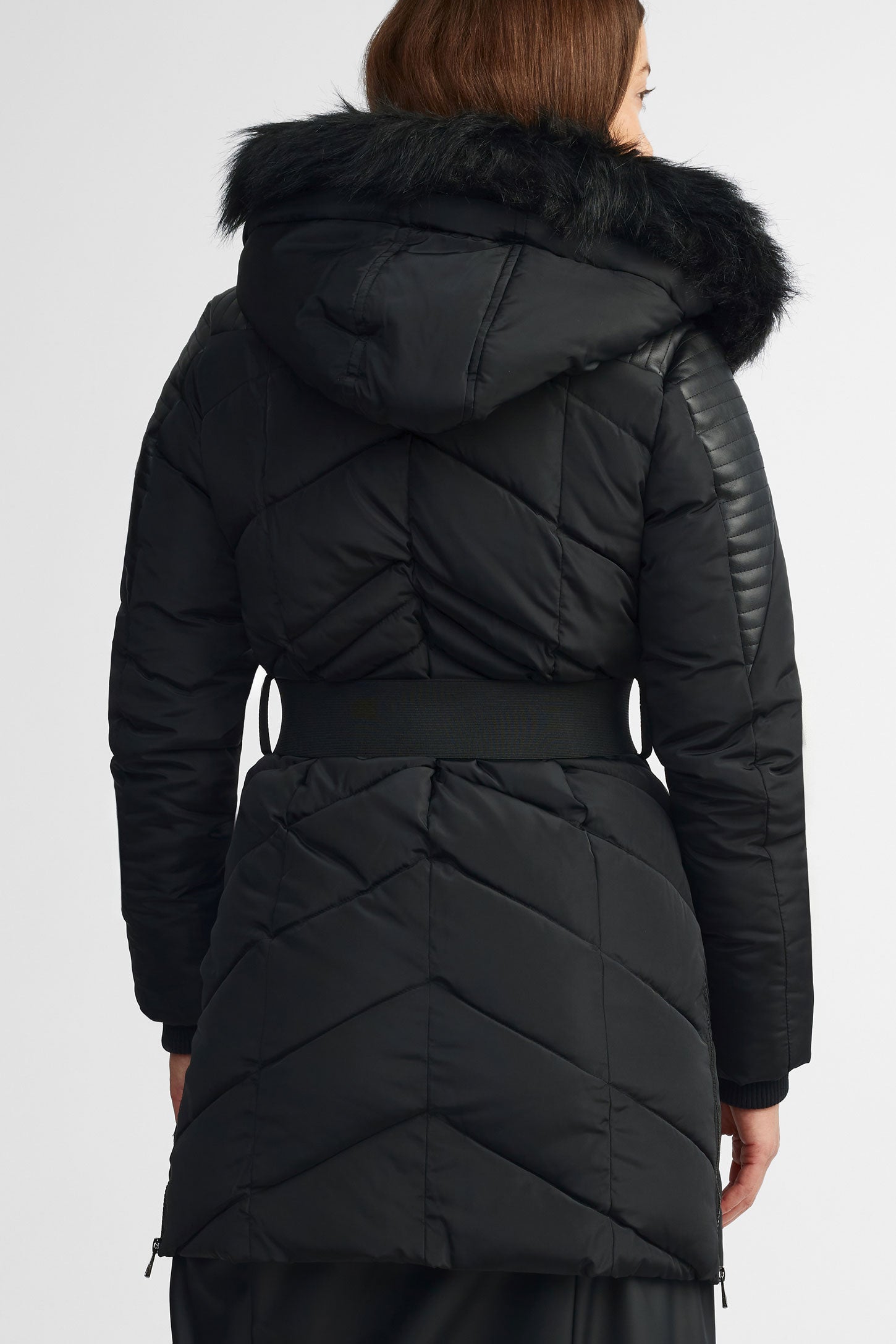 Manteau d'hiver capuchon fourrure - Femme && NOIR