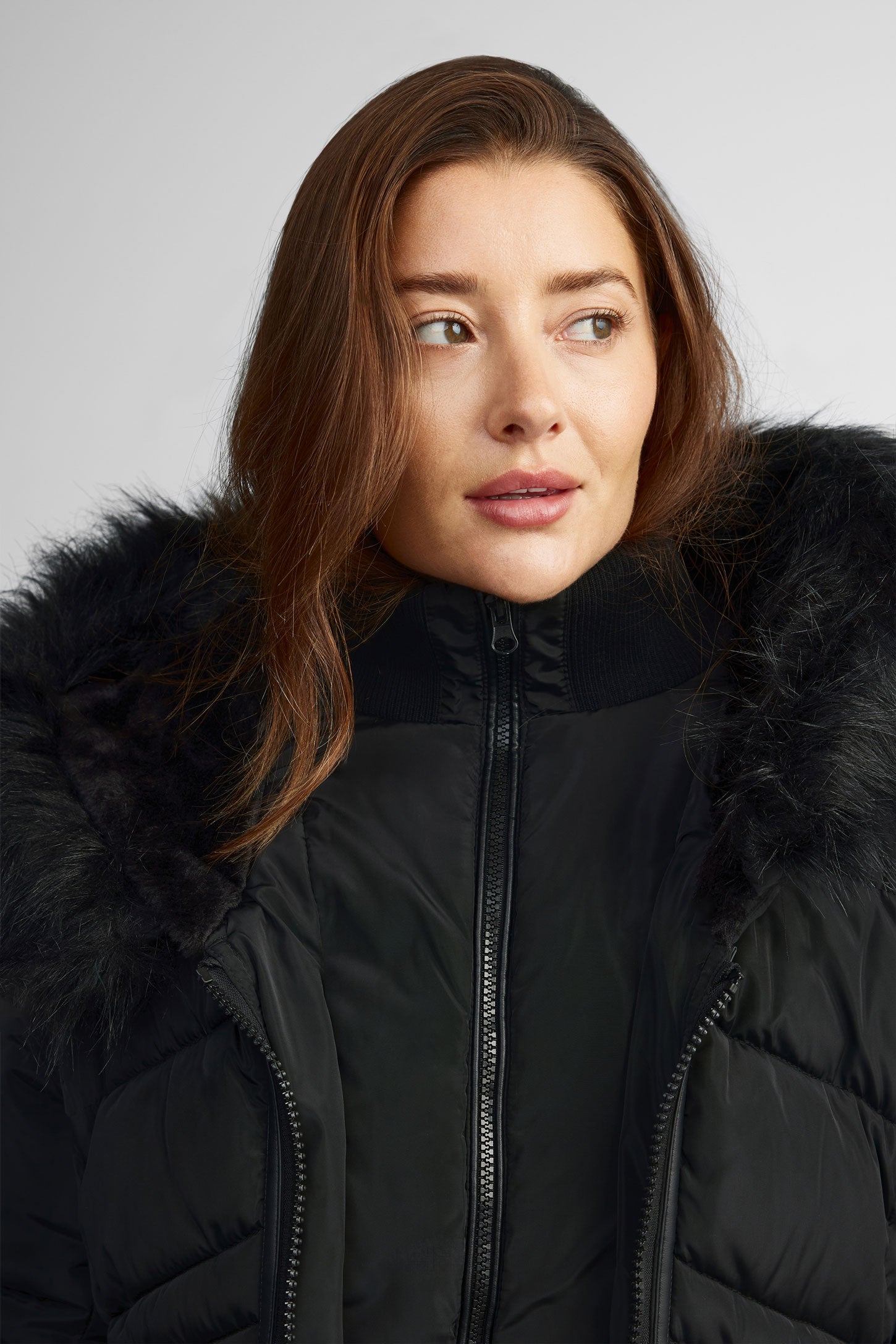 Manteau d'hiver capuchon fourrure - Femme && NOIR