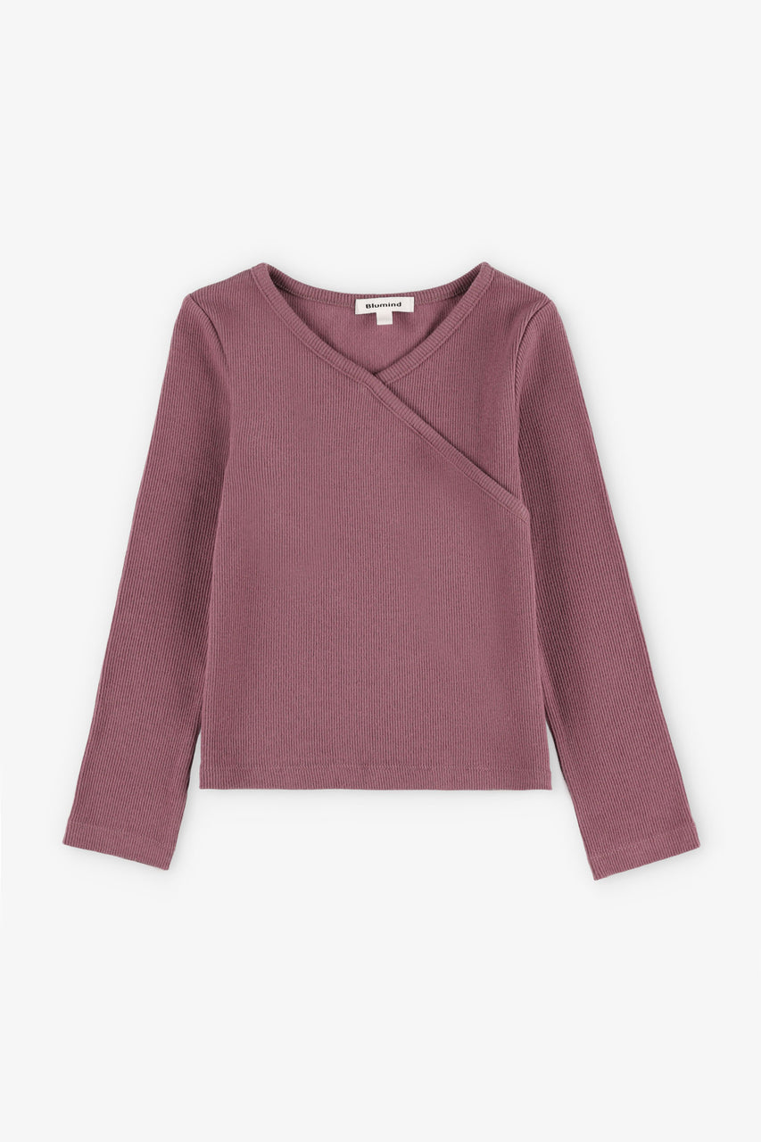 Chandail cache-cœur côtelé - Enfant fille && MAUVE
