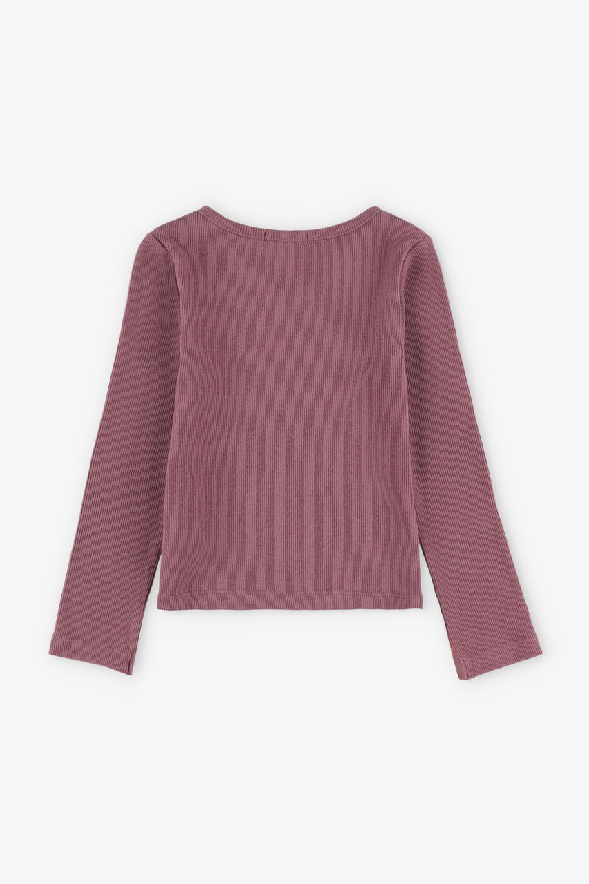 Chandail cache-cœur côtelé - Enfant fille && MAUVE
