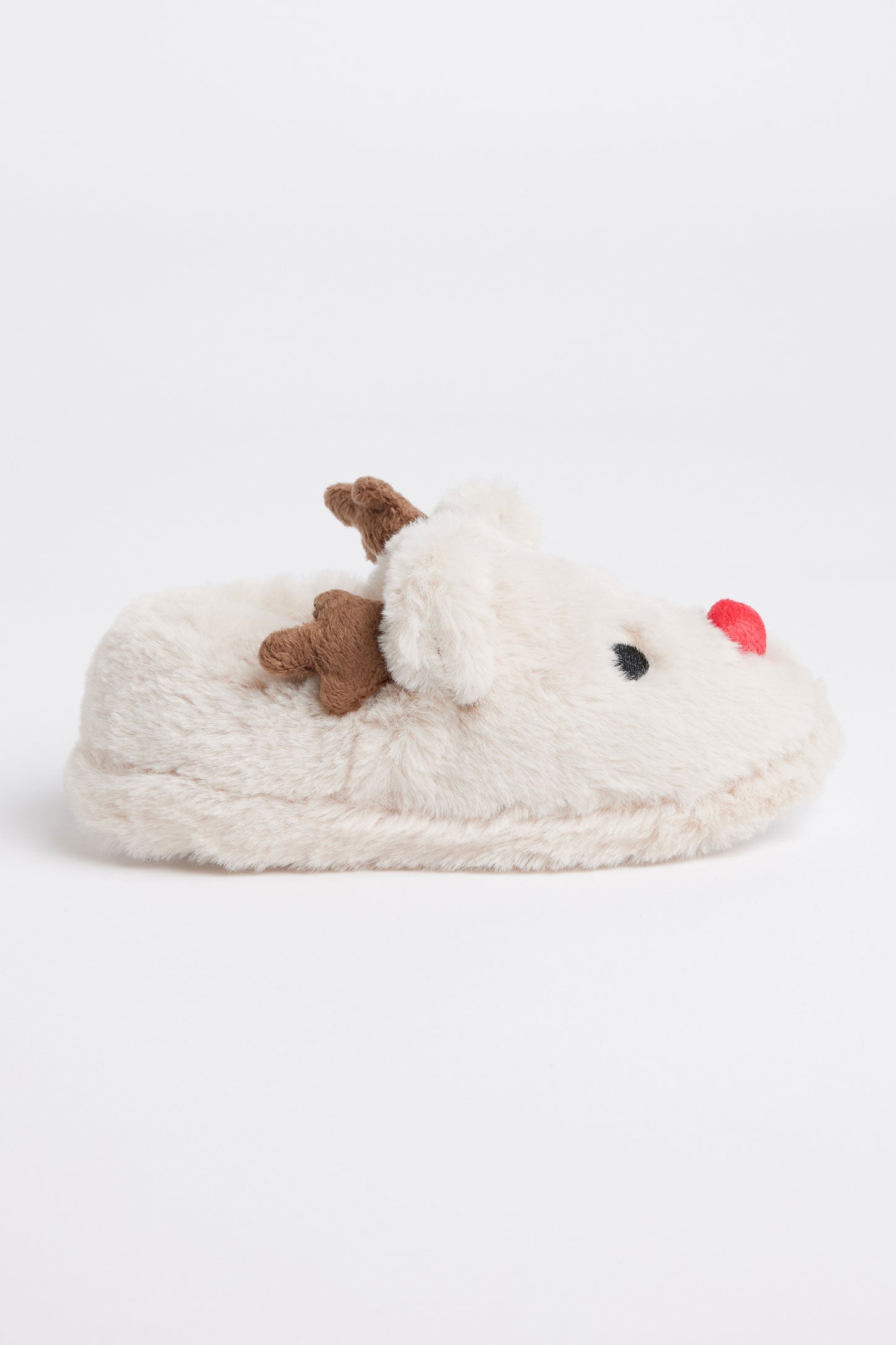 Pantoufles rennes de Noël en peluche - Enfant fille && IVOIRE