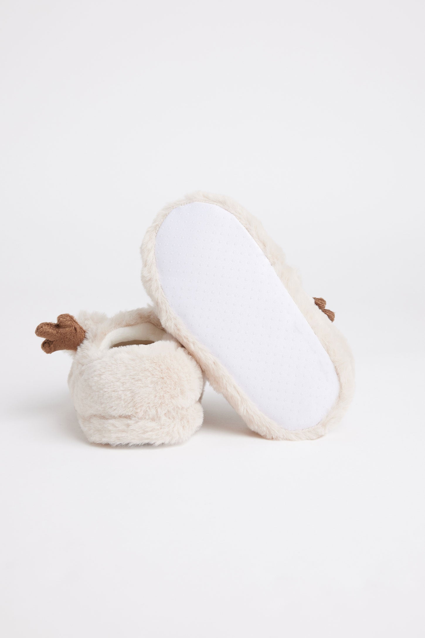 Pantoufles rennes de Noël en peluche - Enfant fille && IVOIRE