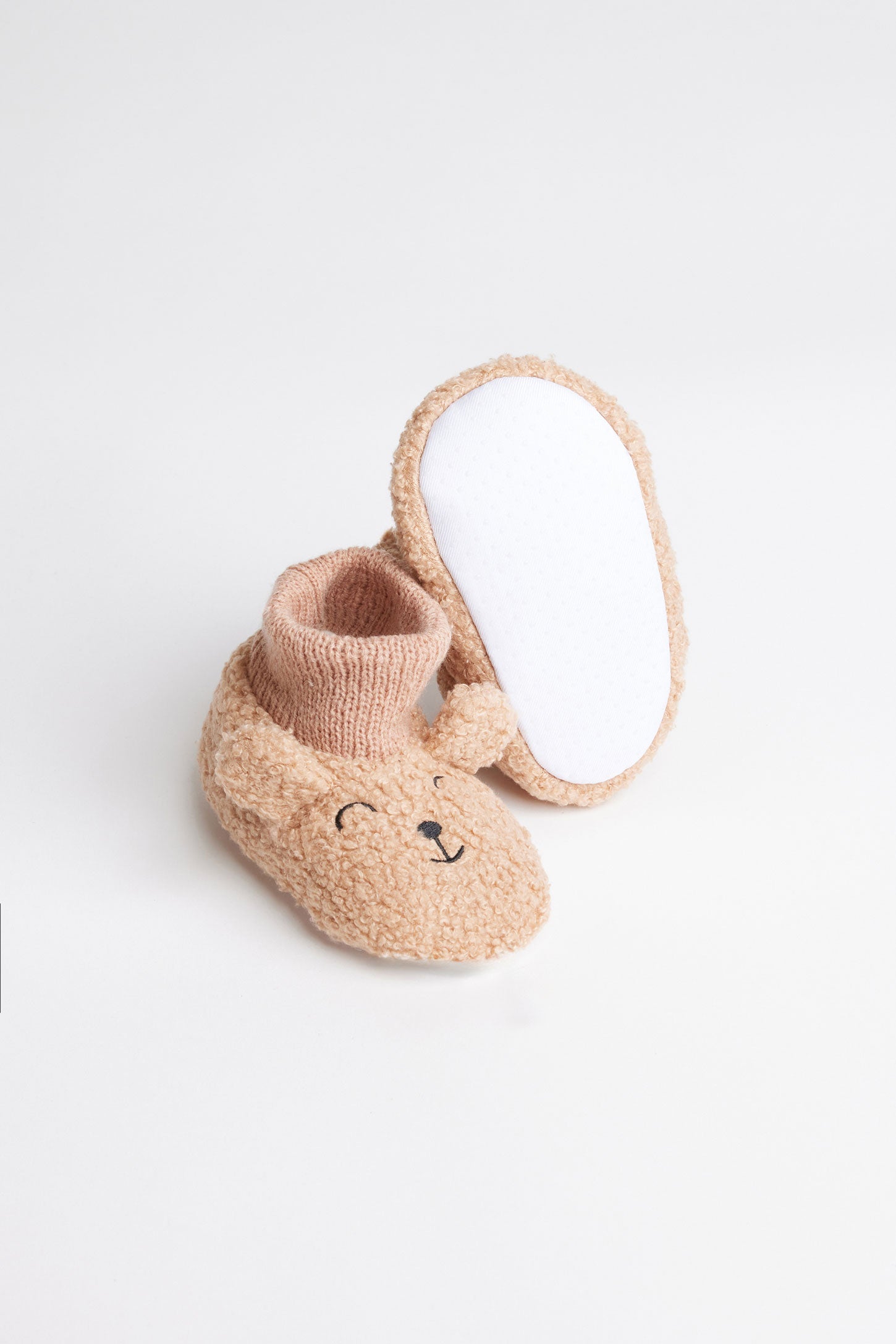 Pantoufles bottillons en peluche - Bébé garçon && CHAMEAU