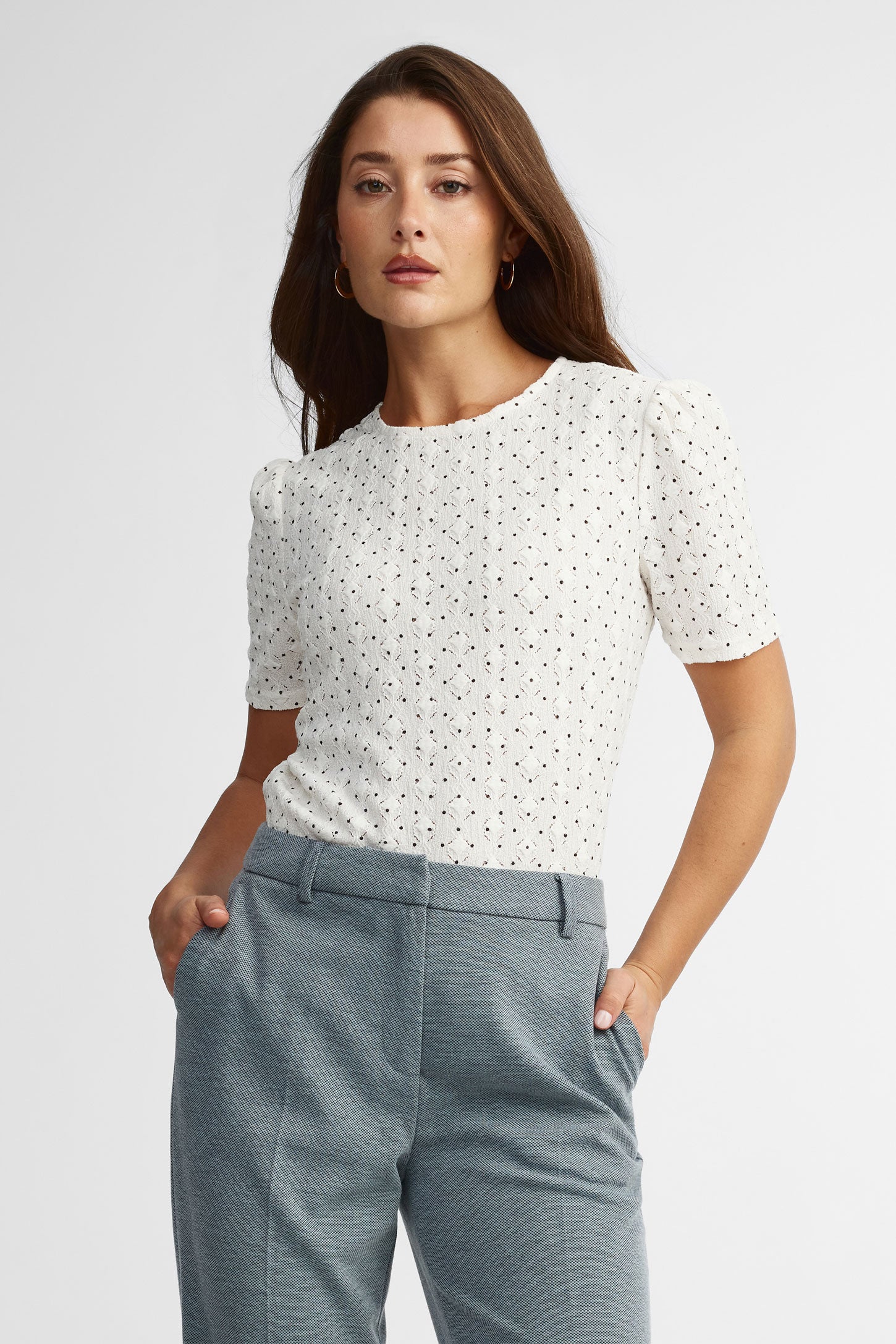 Chandail manches courtes à pois - Femme && BLANC CASSÉ/MULTI